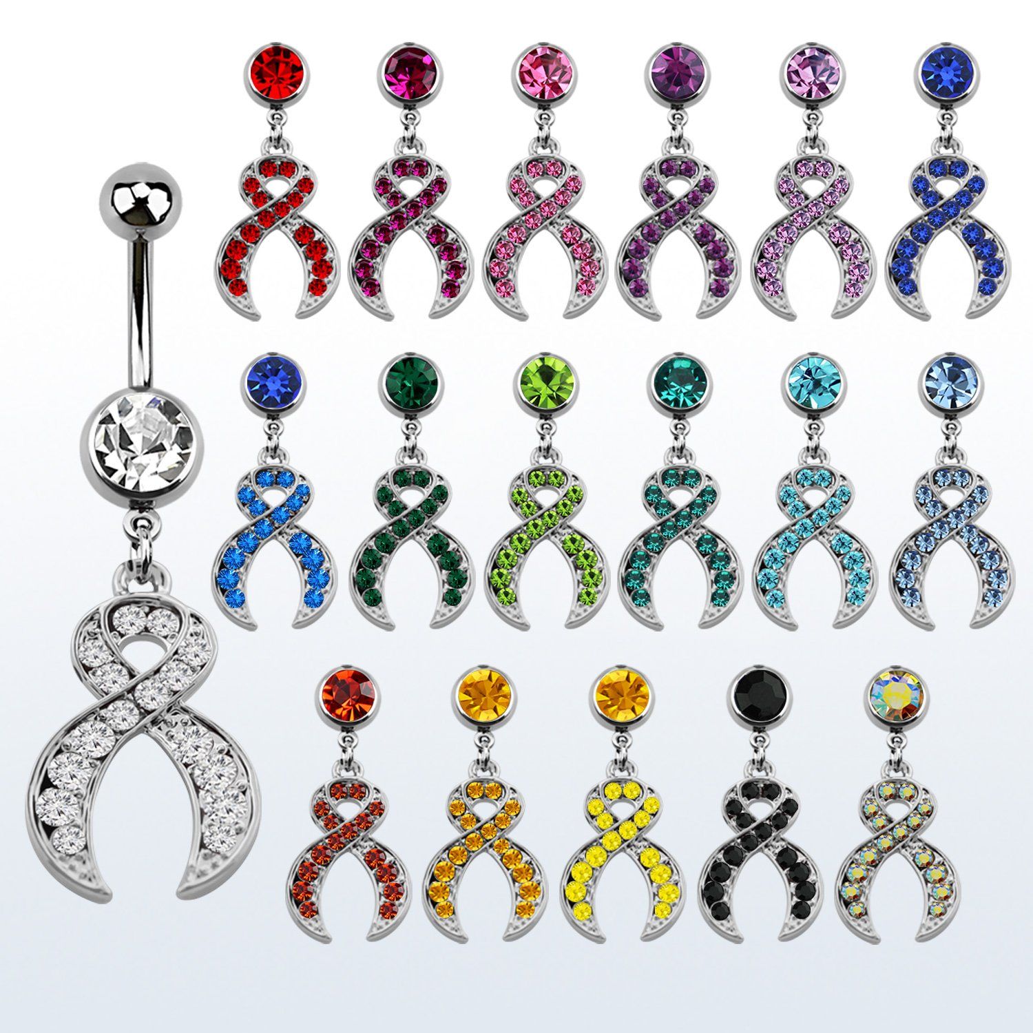 mcd496 piercing ombligo acero quirurgico bola joya bisel 8mm lazo cristal colgado 10mm venta