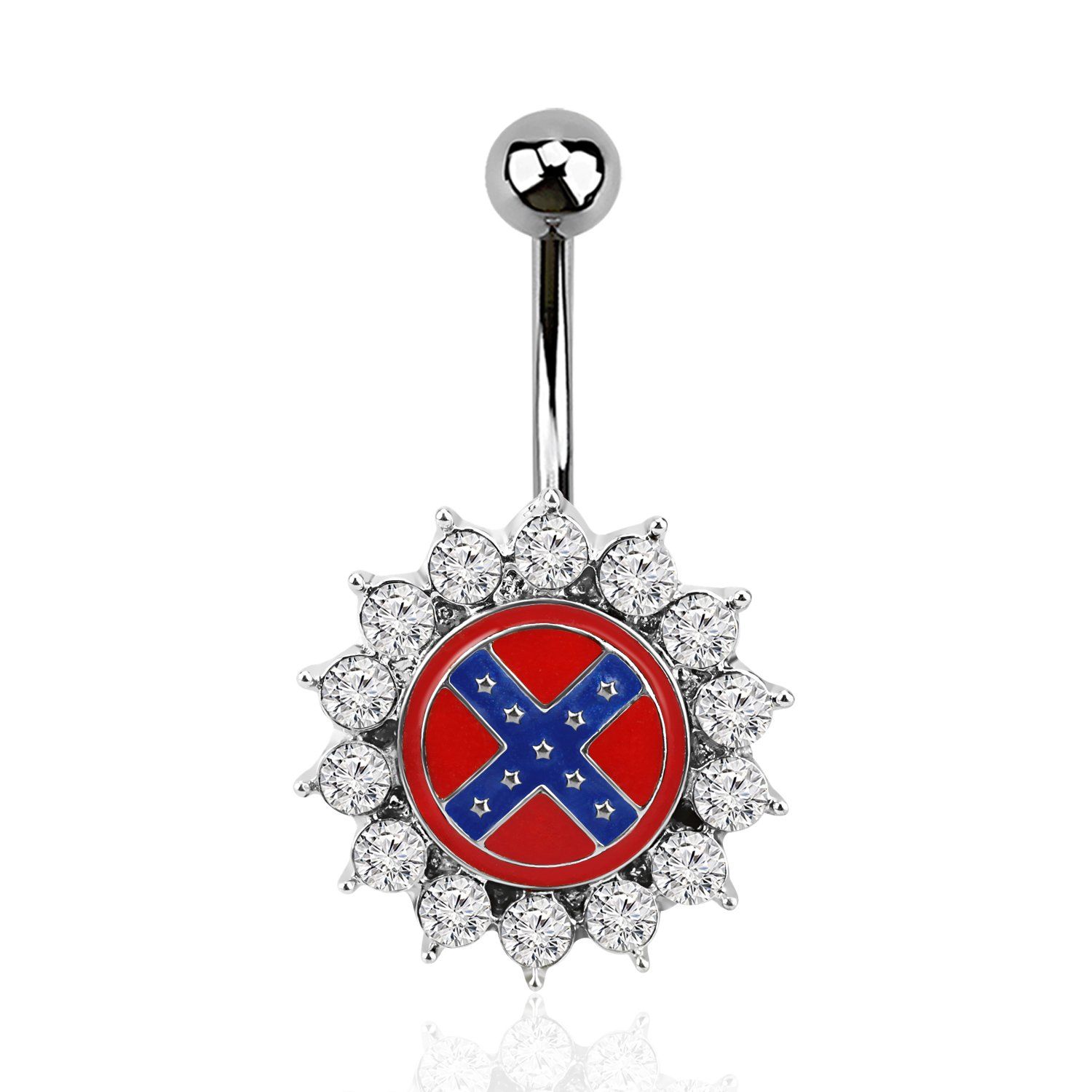 mcd505 piercing ombligo acero quirurgico logo bandera confederada redondo 12mm cristal 10mm distribuidor