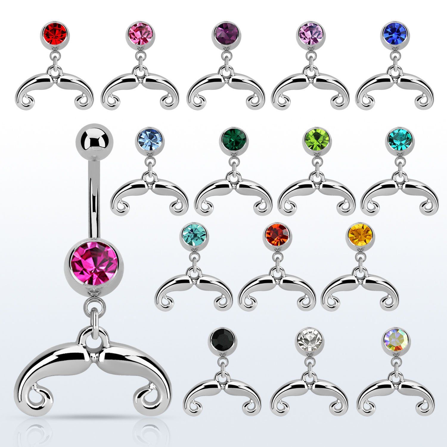 mcd516 piercing ombligo acero quirurgico bola joya bisel 8mm bigote frances colgado 10mm mayorista