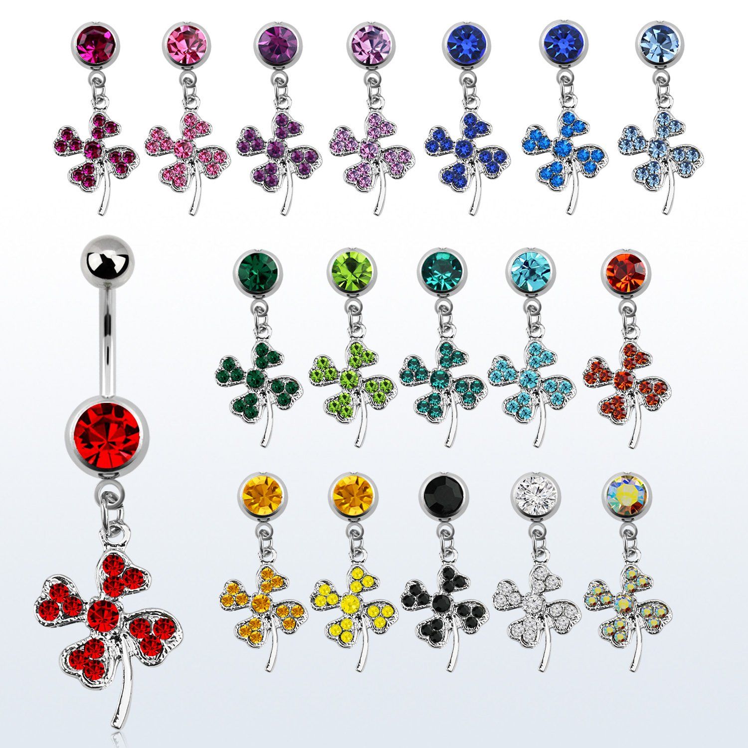 mcd541 piercing ombligo acero quirurgico bola joya bisel 8mm hoja trebol shamrock cristal 10mm venta