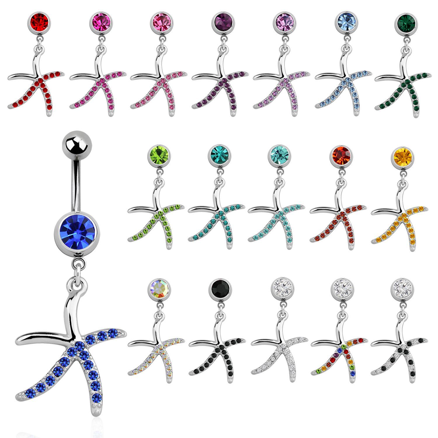 mcd643 piercing ombligo acero quirurgico bola joya bisel 8mm estrella mar 10mm mayorista