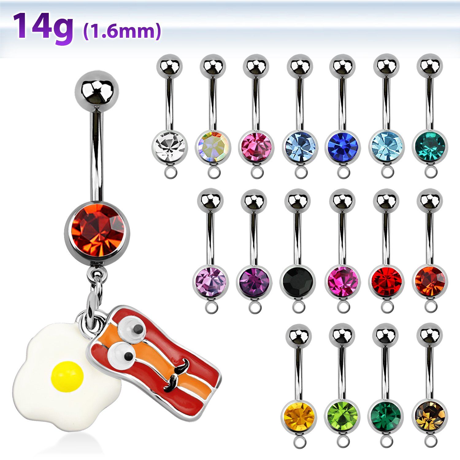 mcd645 piercing ombligo acero quirurgico bola 8mm joya bisel bacon huevos colgados 10mm distribuidor mayorista