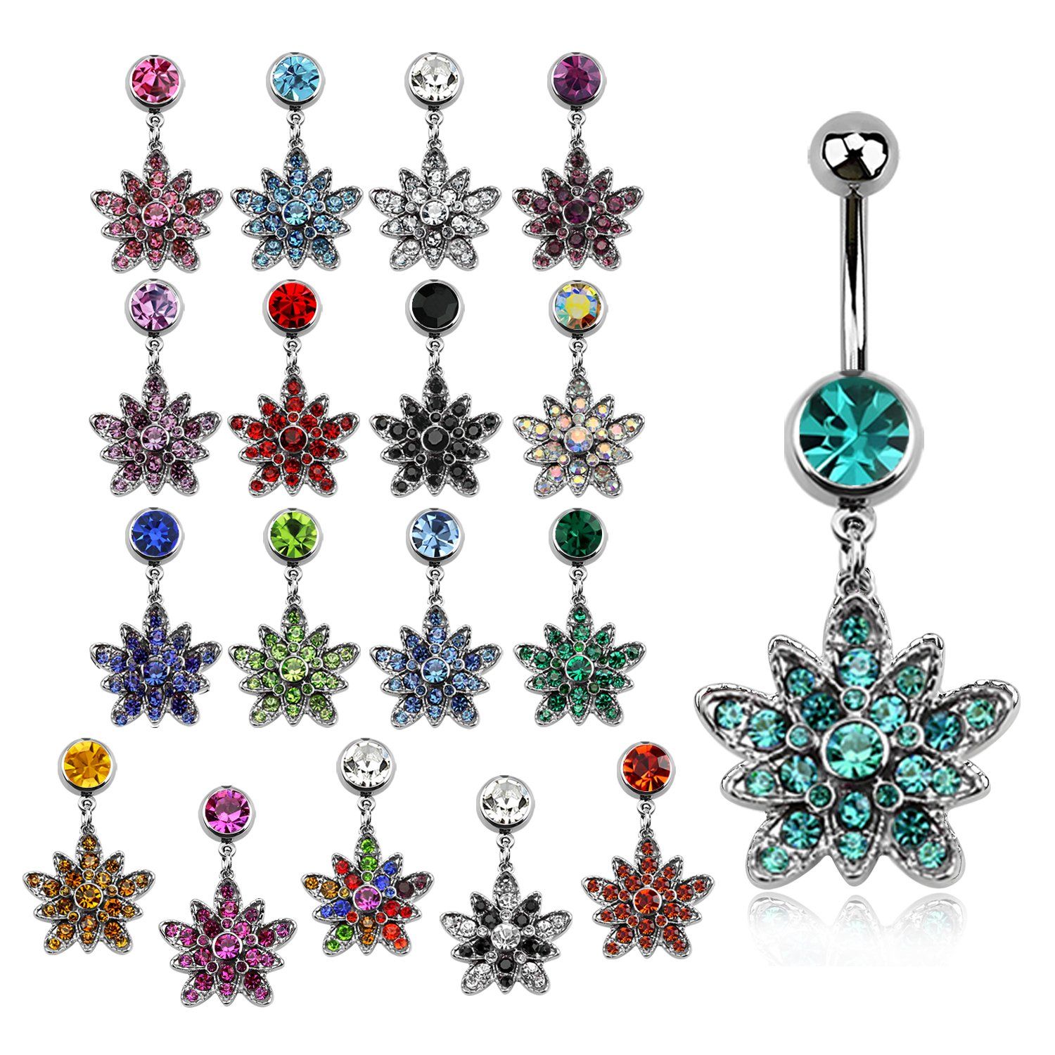 mcd692d piercing ombligo acero quirurgico bola joya bisel 8mm flor cristal 10mm distribuidor mayorista