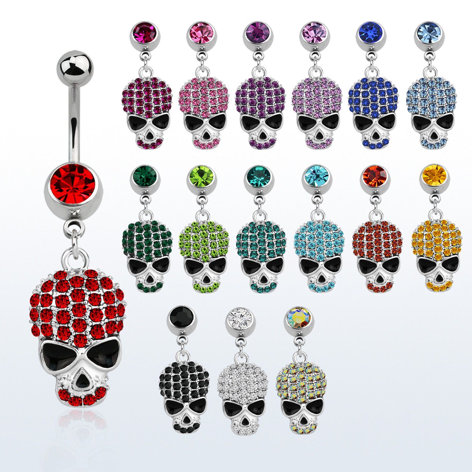 mcd722 piercing ombligo acero quirurgico bola joya 8mm calavera cristal 10mm mayorista