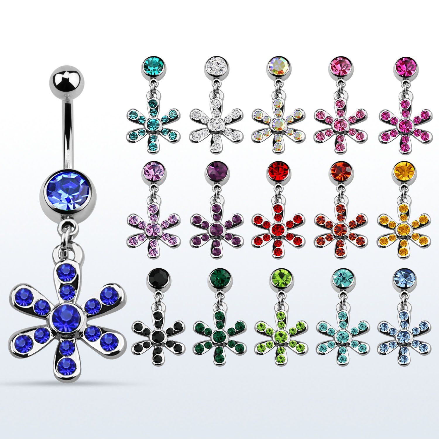 mcd725 piercing ombligo acero quirurgico bola joya bisel 8mm flor cristal 10mm distribuidor mayorista