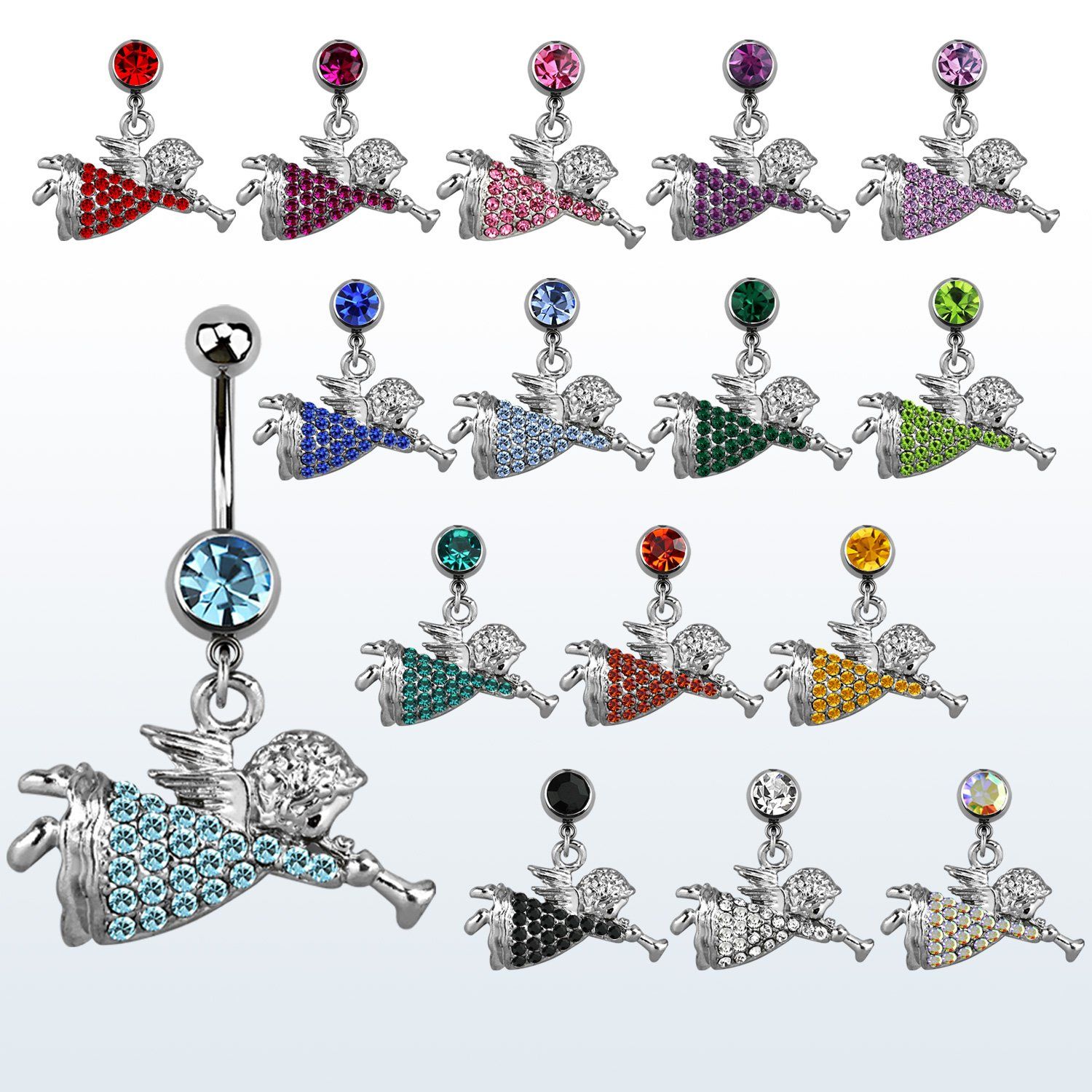mcdang4 piercing ombligo acero quirurgico bola joya bisel 8mm angel bebe volando cristal colgado 10mm distribuidor mayorista