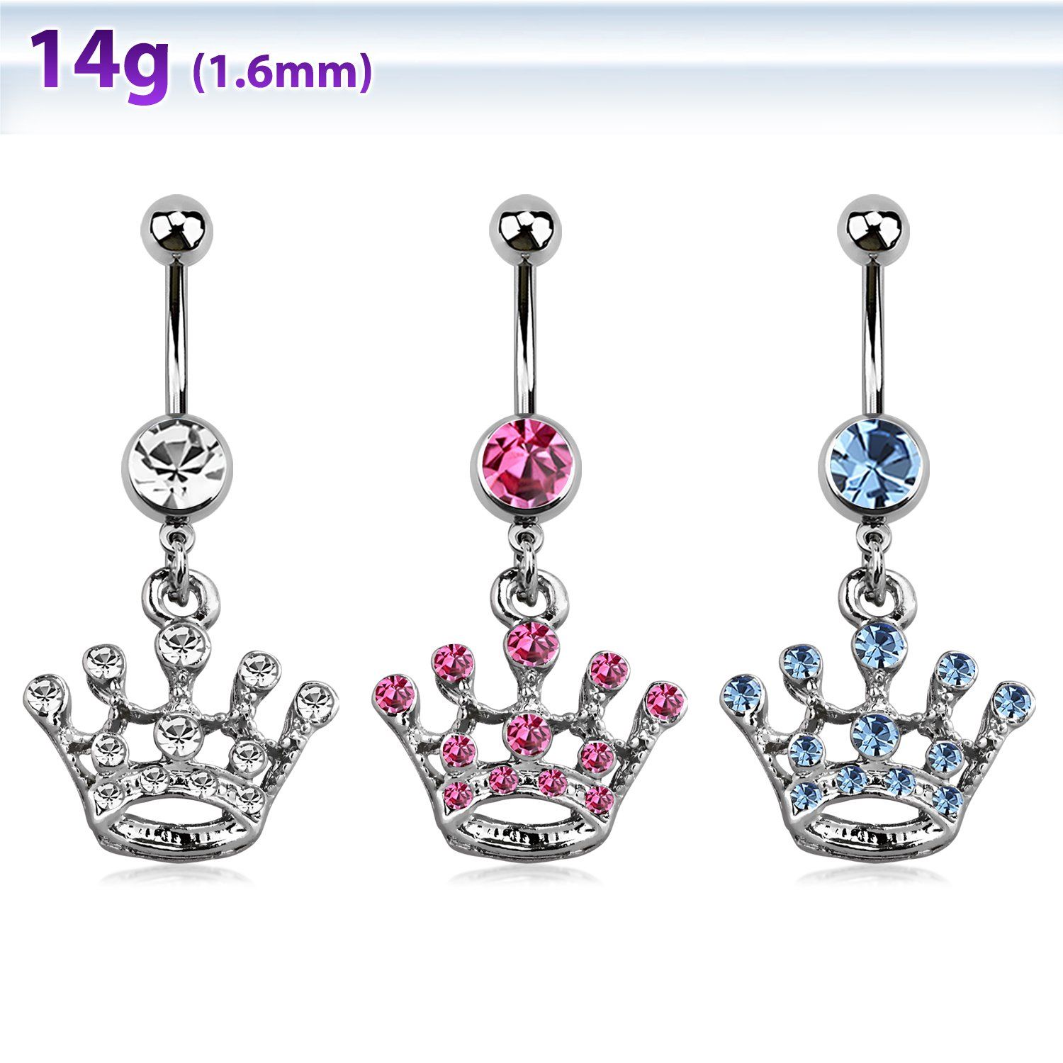 mcdcr3 banana ombligo acero quirurgico bola joya 8mm corona cristal 10mm mayorista