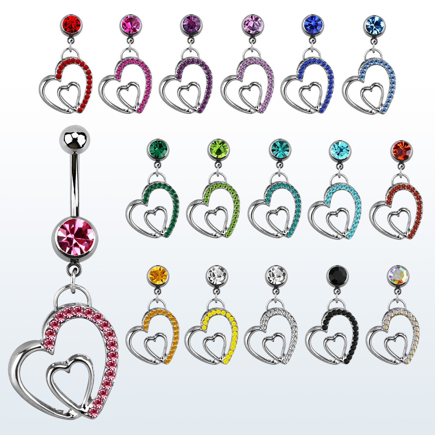 mcdhrc1 piercing ombligo acero quirurgico bola joya bisel 8mm corazon colgado dentro marco corazon cristal 10mm venta