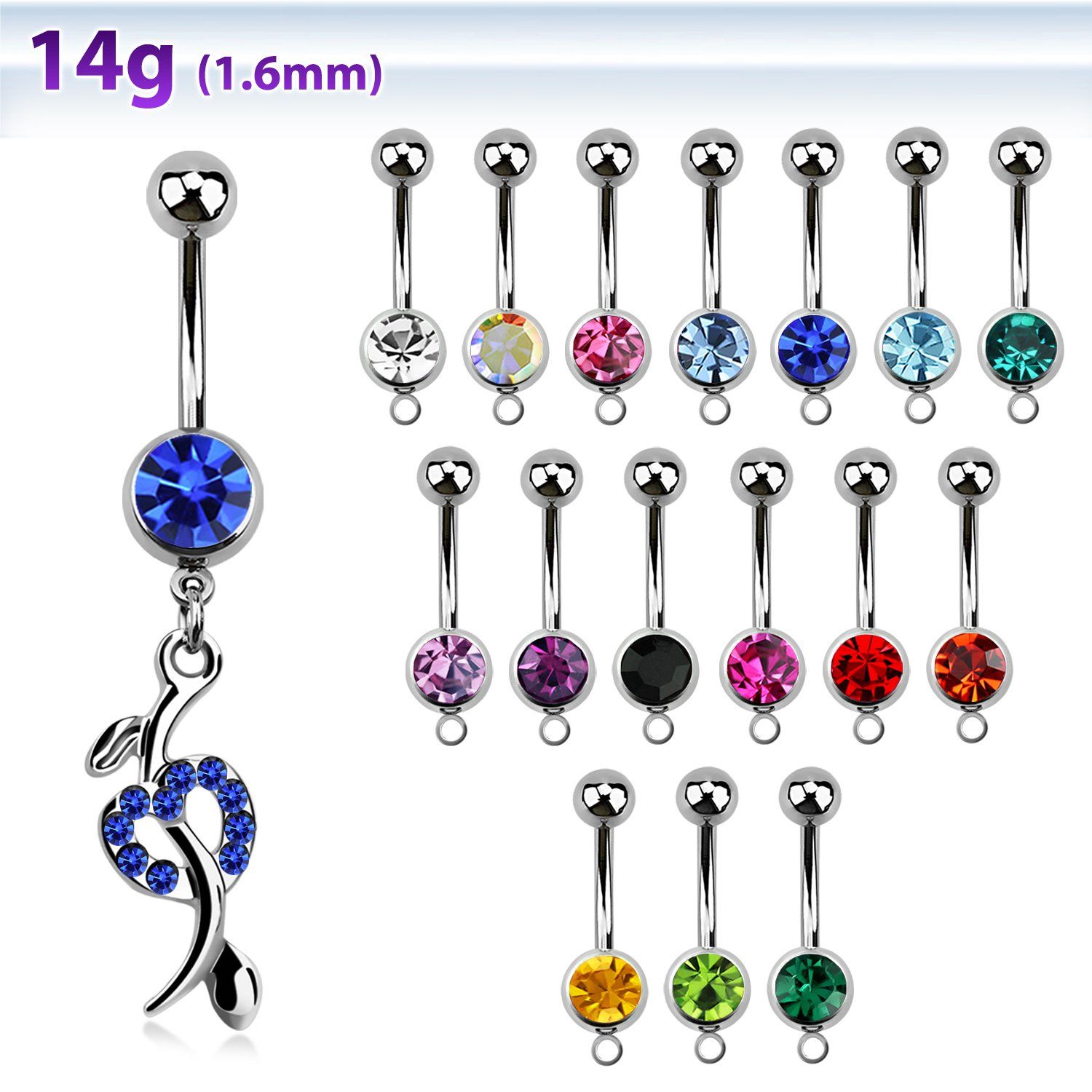 mcdhrc7 piercing ombligo acero quirurgico bola joya bisel 8mm corazon colgado cristal 10mm distribuidor mayorista