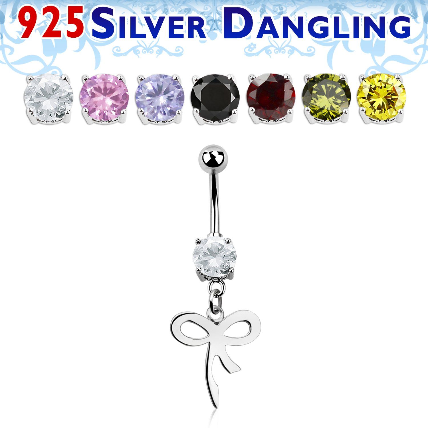 mcdvd27 piercing ombligo acero 316l zirconia 8mm redonda colgante lazo hecho plata 925 al por mayor