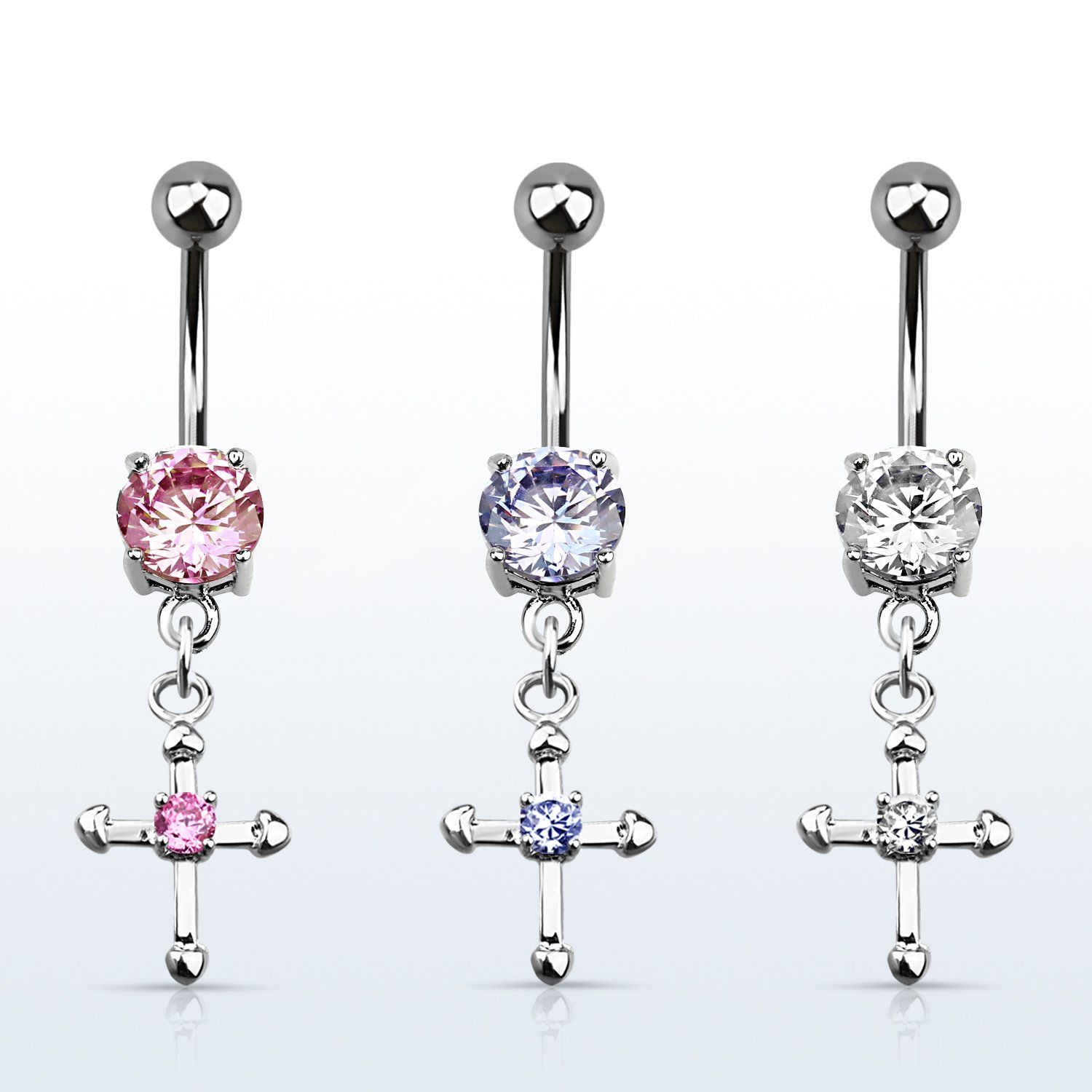 mcdz14 piercing ombligo acero quirurgico zirconia 8mm cruz zirconia redonda centro 10mm distribuidor mayorista