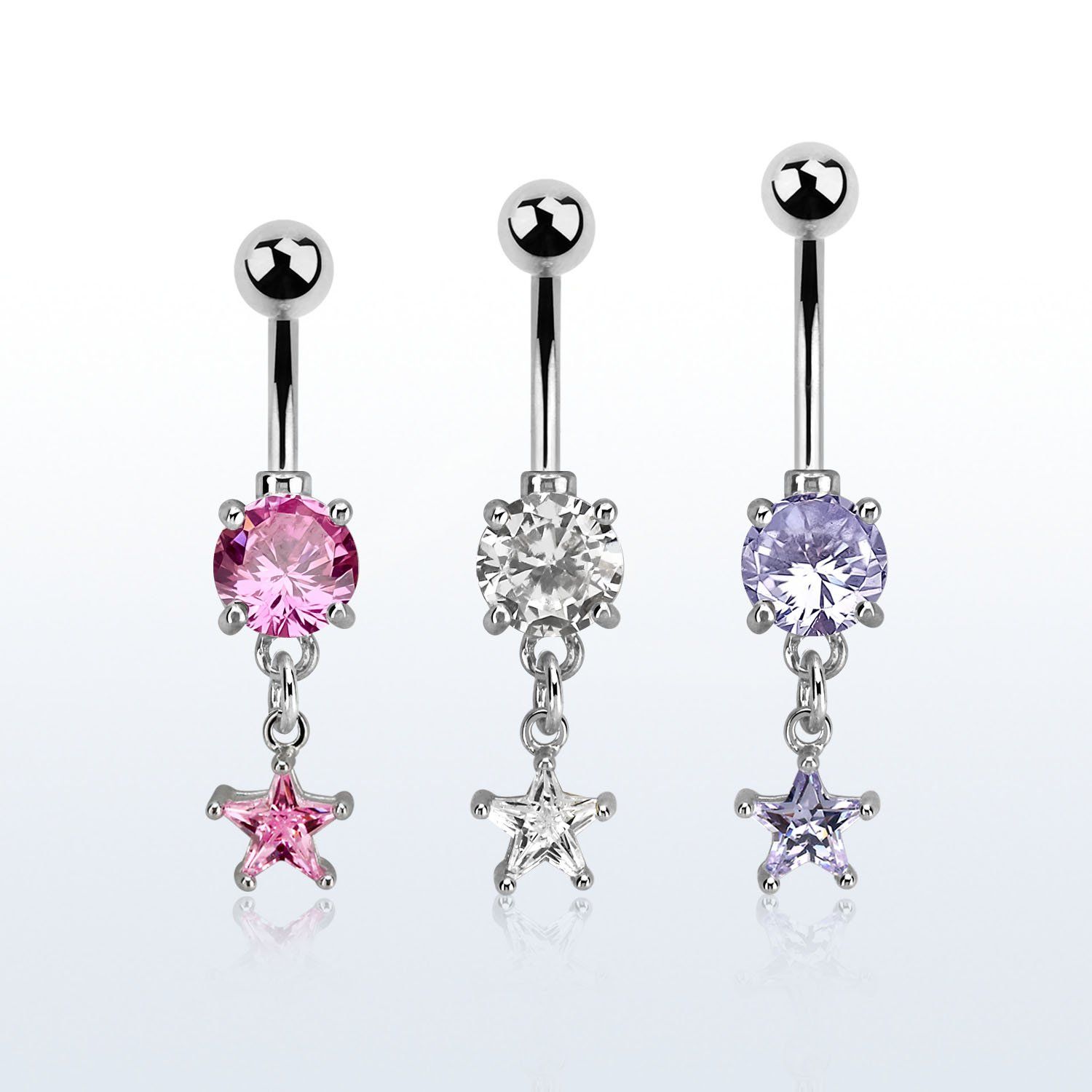 mcdzs6 piercing ombligo acero quirurgico zirconia redonda 8mm colgante zirconita estrella 6mm plata distribuidor mayorista