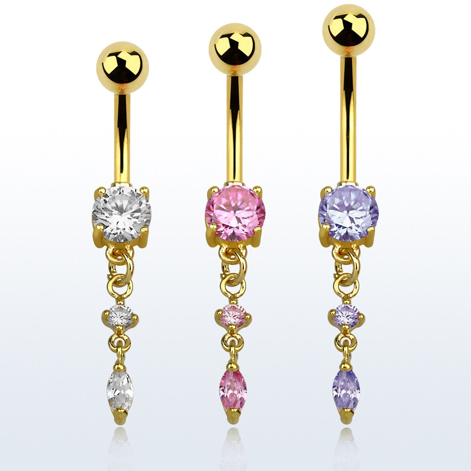 mdgz522 piercing ombligo acero 316l anodizado dorado zirconia redonda 8mm ovalada zirconia venta