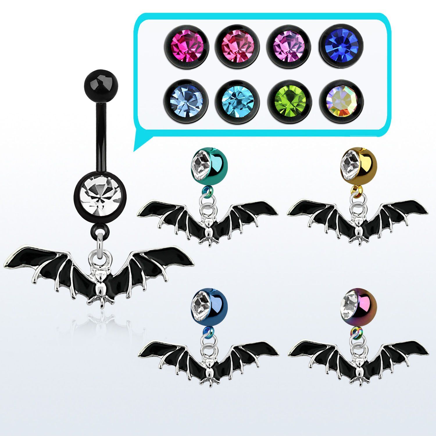 mdk569 piercing ombligo acero quirurgico pvd bola lisa 5mm bola joya 8mm murcielago negro colgado 10mm venta