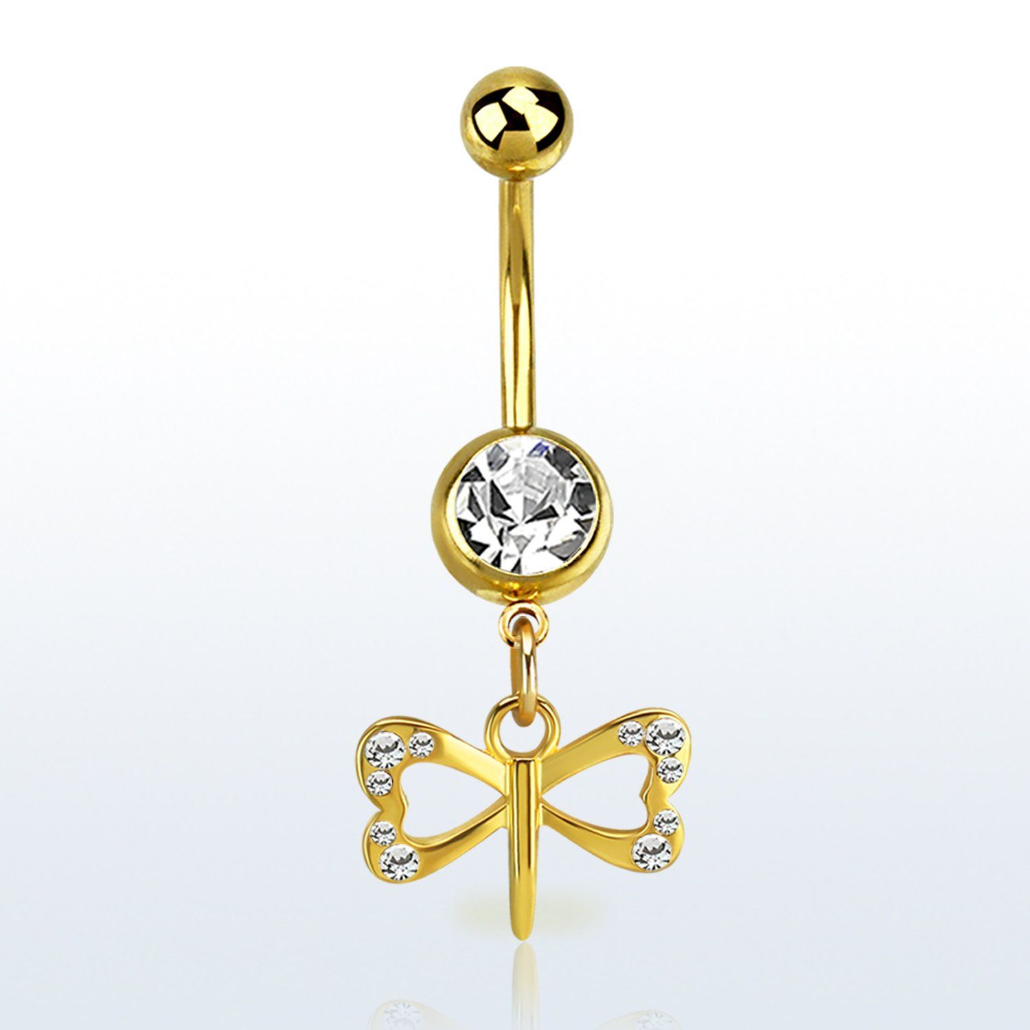 mdk761 piercing ombligo acero chapado pvd bola superior lisa bola joya pequeno colgante cristal libelula colgante laton chapado oro