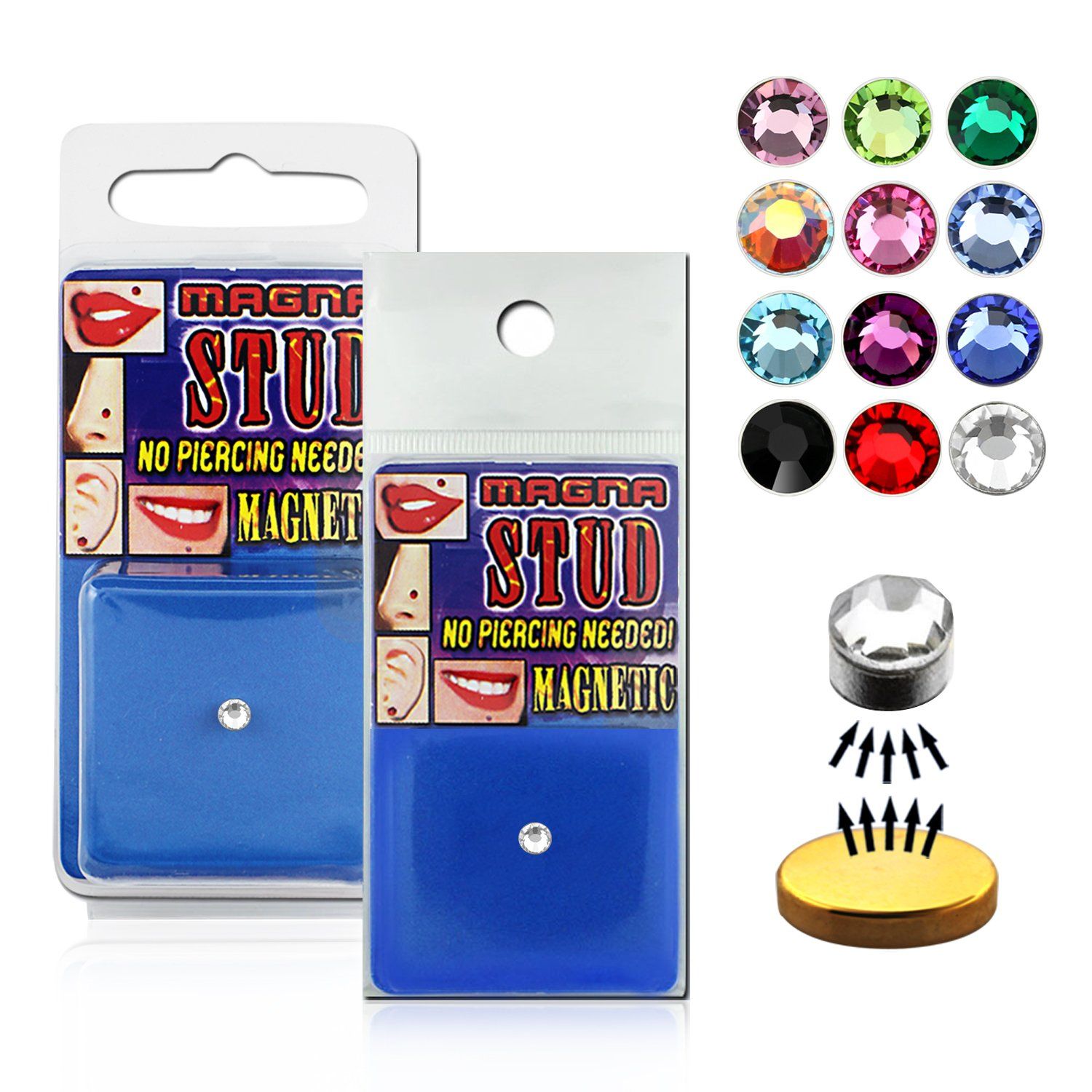 mgst piercing nariz falso cristal plano 3mm bandeja magnetica color dorado 8mm mayorista