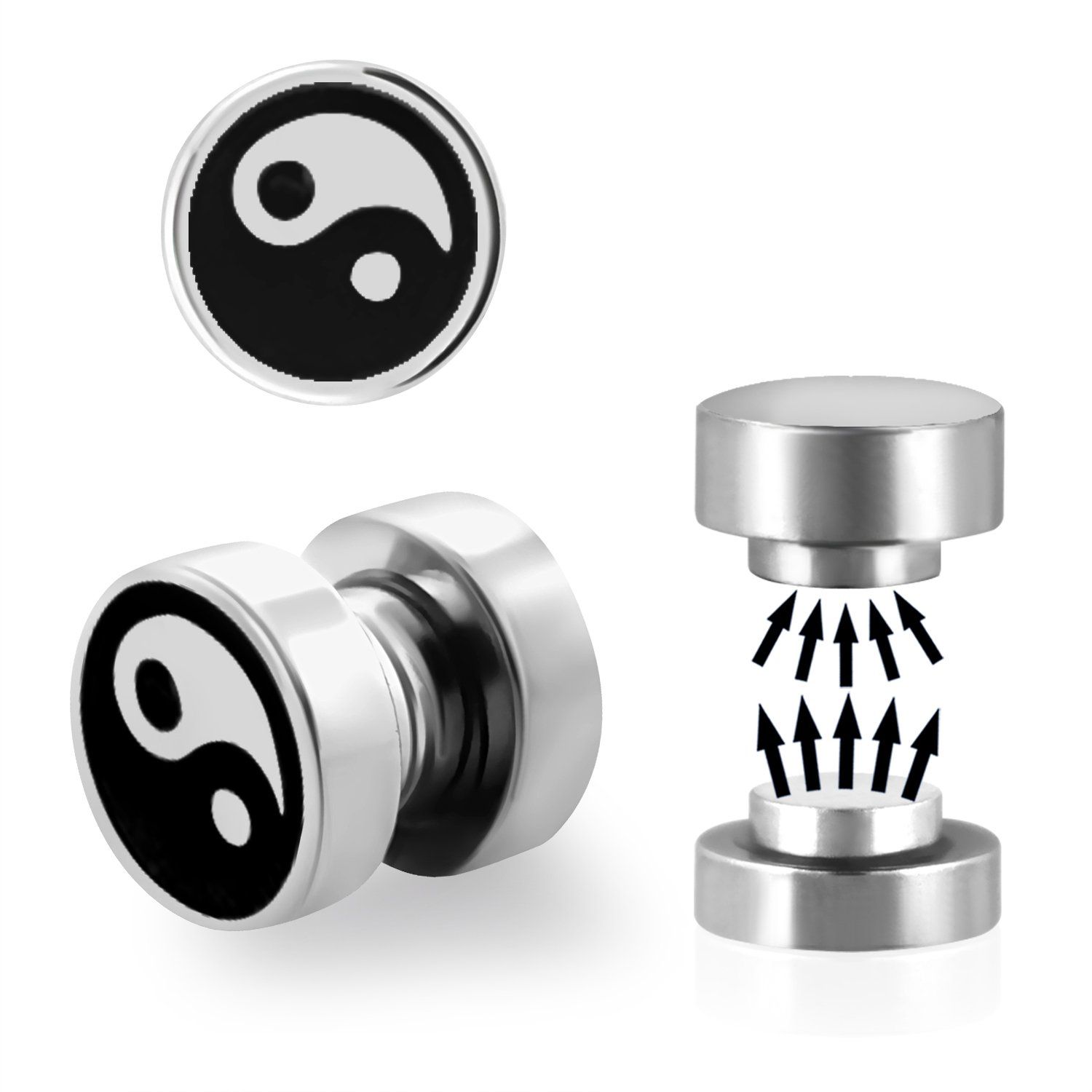 mip11 plug falso magnetico acero quirurgico logo yin yang rayado laser 8mm vendido por pieza distribuidor mayorista