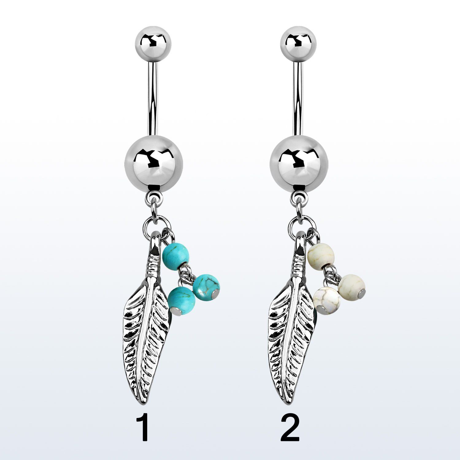 msd601b piercing ombligo acero quirurgico bolas acero liso 5 8mm pluma 3 bolas falsas turquesas 10mm mayorista