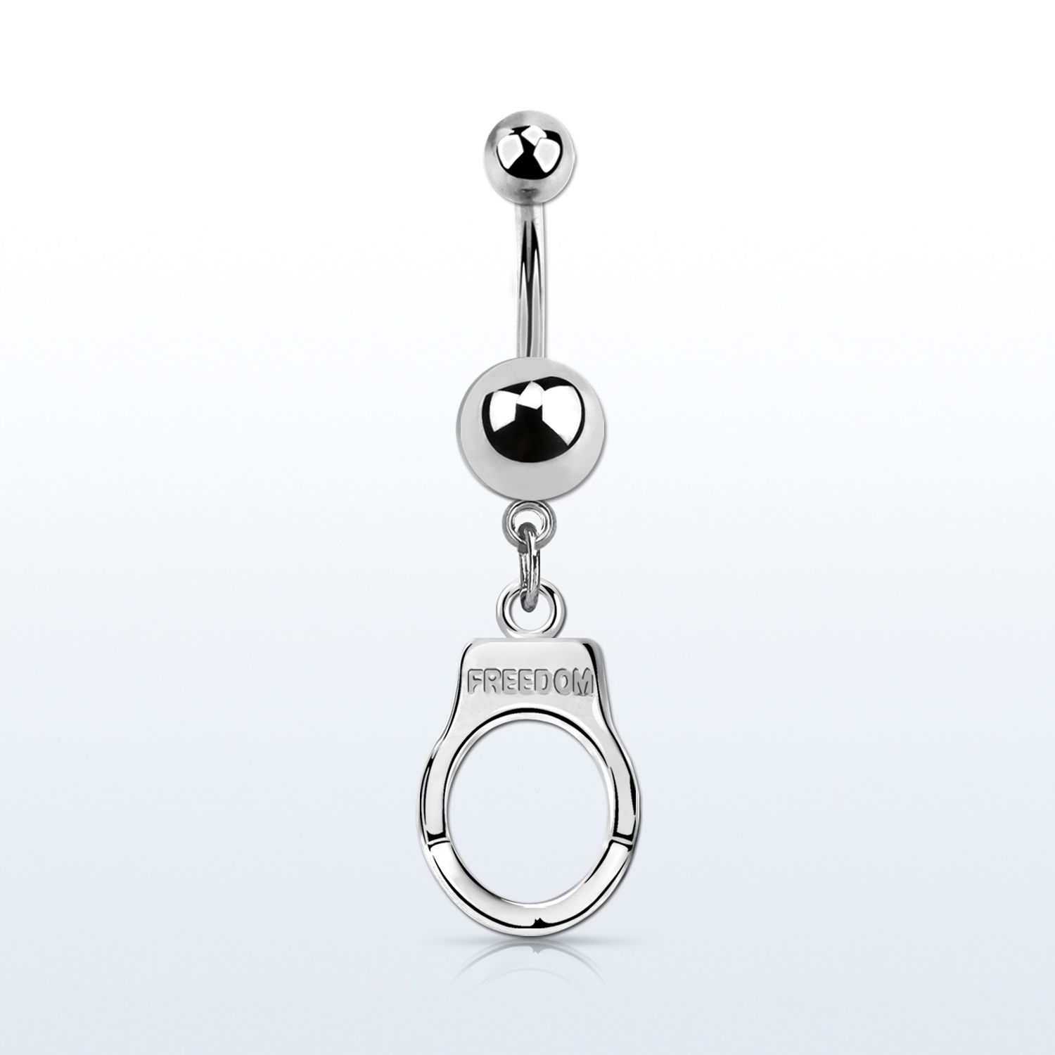 msd765 piercing ombligo acero quirurgico bola acero 5 & 8mm liso colgante esposas grabado freedom plata distribuidor