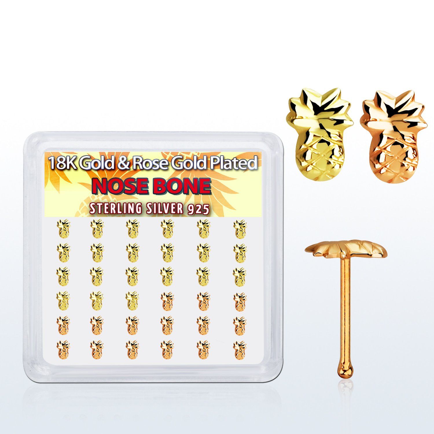nbmxpa36 caja display 36 piercing nariz hueso plata 925 0 6mm puna oro rosa oro 18 kts al por mayor