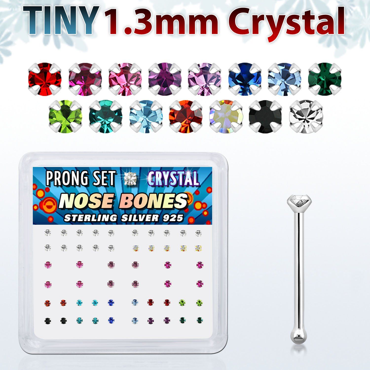 nbp6mx caja display piercing nariz hueso plata esterlina 925 0 6mm cristal 1 25mm distribuidor mayorista