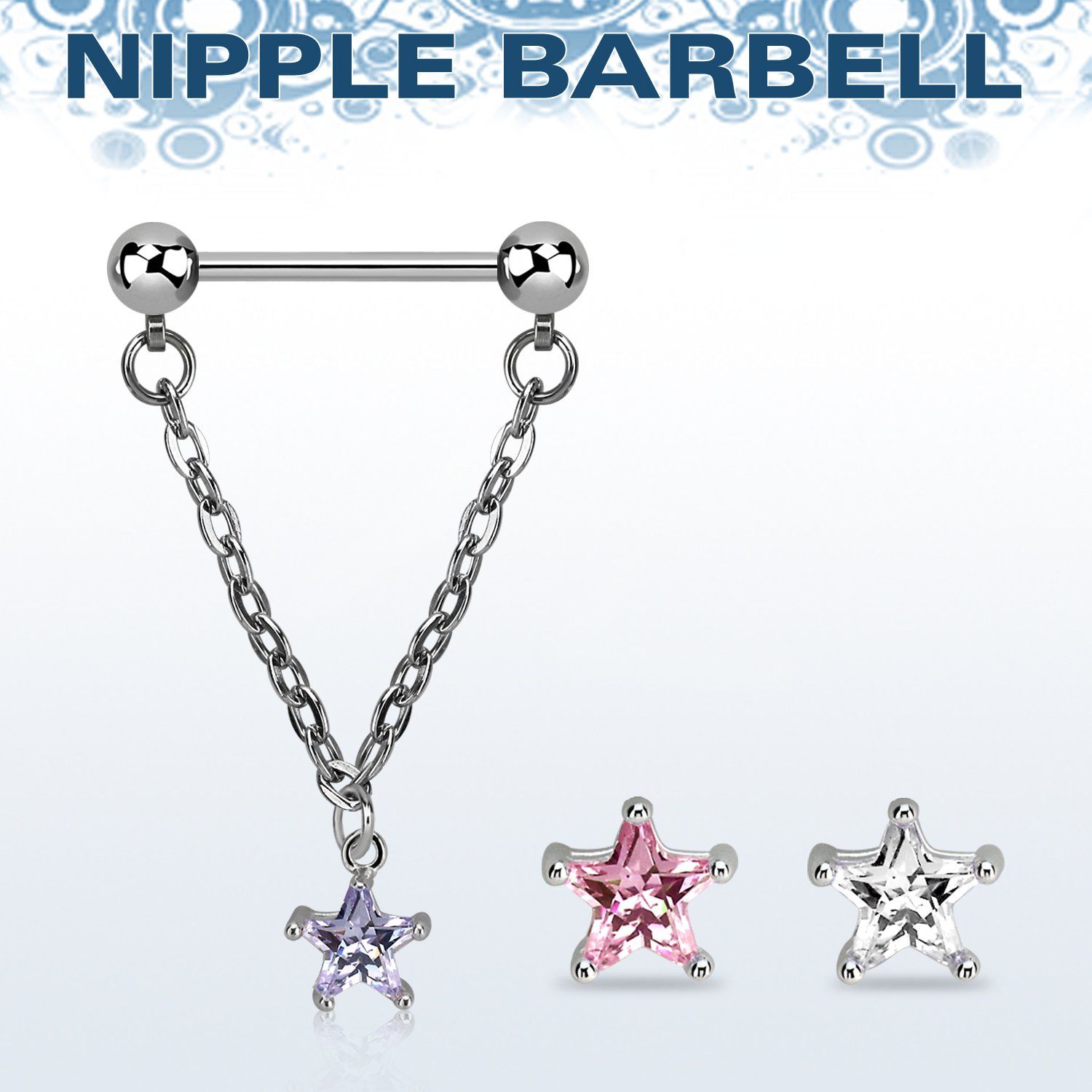 npdl35 barbell pezon acero quirurgico bolas 5mm conectadas traves colgante zirconita estrella 6mm plata distribuidor mayorista