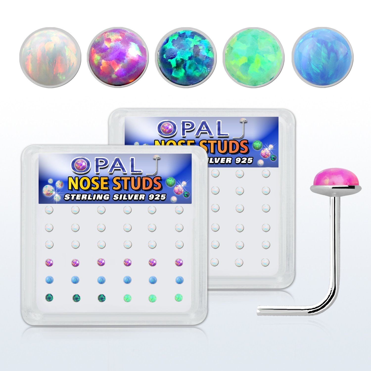 nso2 caja 36 piercing nariz l plata 925 0 6mm opalos sinteticos redondos 2mm mayorista