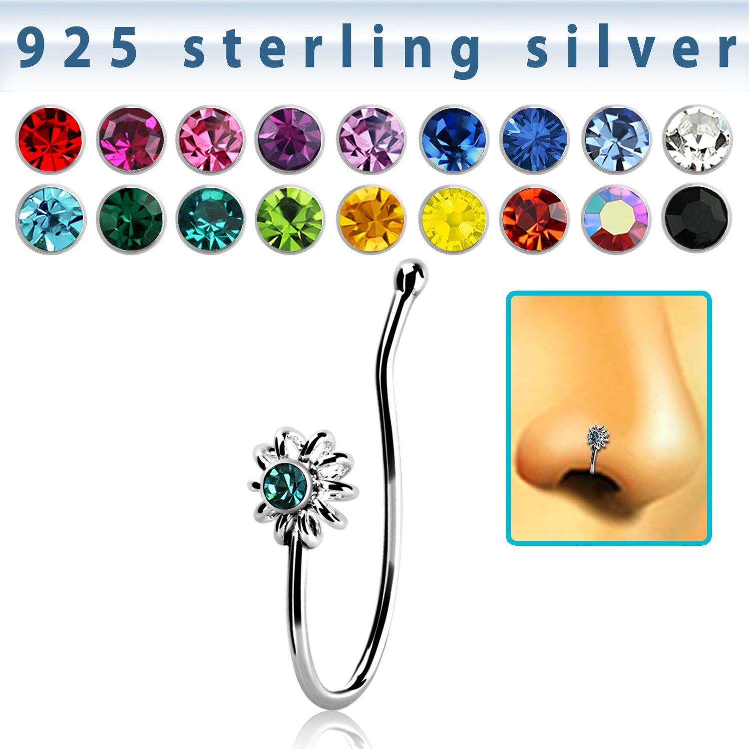 nvcl5 piercing nariz clip plata esterlina sol cristal centro al por mayor