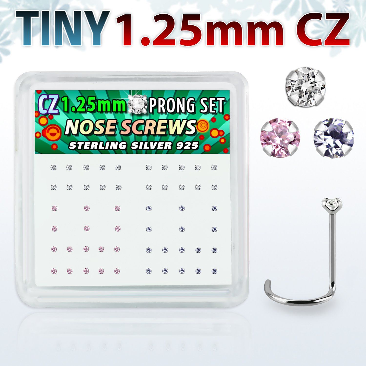 nwzbm12 caja display 52 piercing nariz l plata esterlina 0 6mm zirconia 1 25mm mayorista