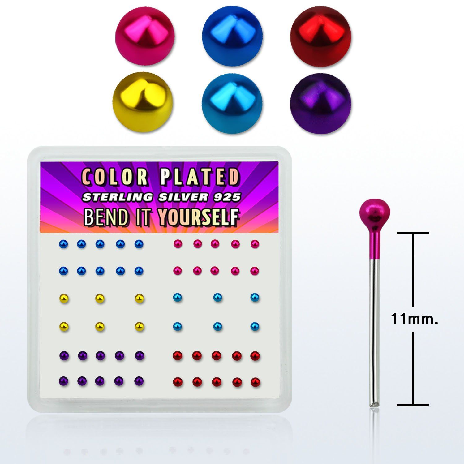 nymtbx2 caja display piercing nariz doblar tu mismo plata esterlina 925 0 6mm bola 2mm distribuidor mayorista