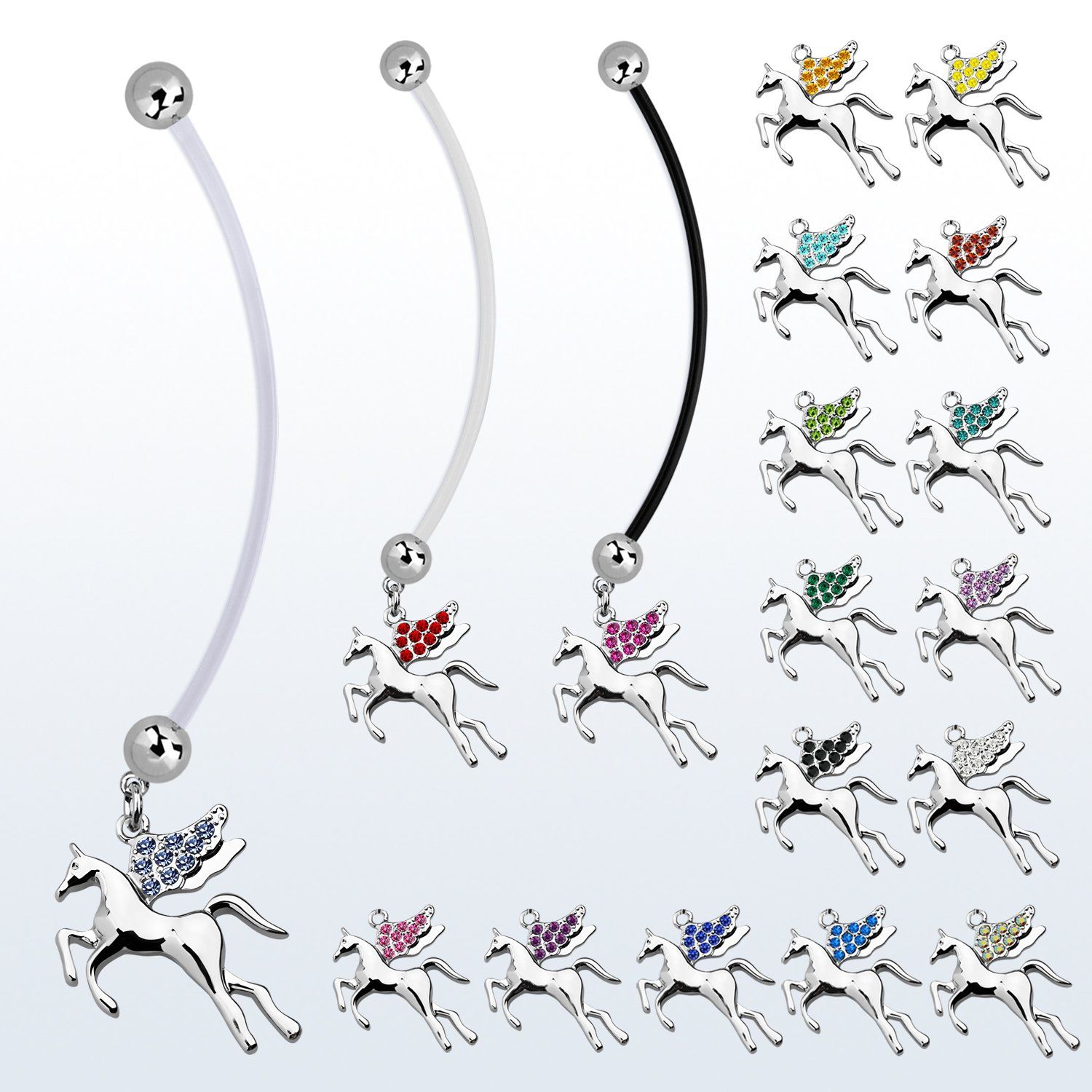 pnd675 piercing ombligo embarazada bolas 5mm acero colgante pegaso alas cristal longitud 50mm mayorista