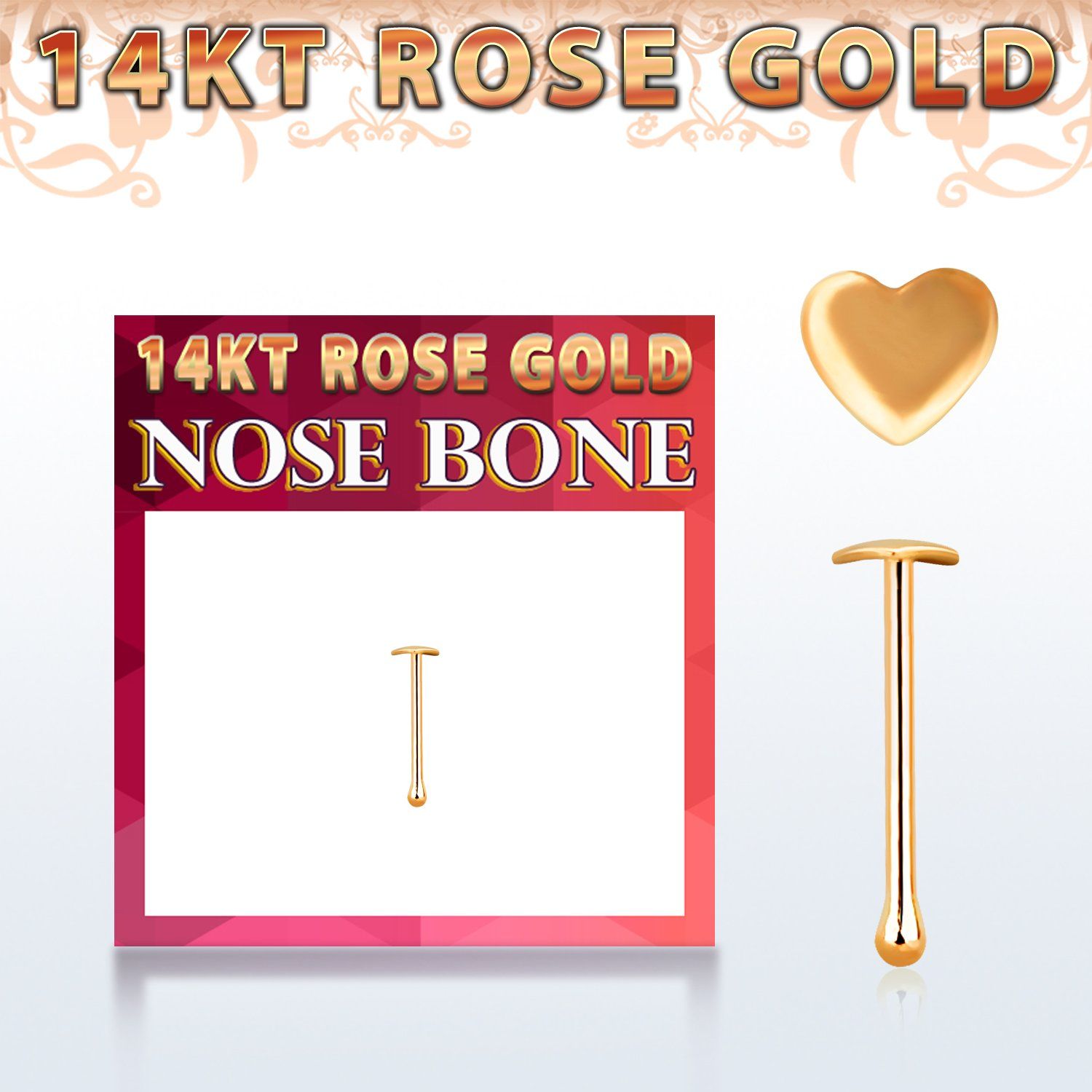 rbht piercing nariz hueso oro rosa 14 kts 0 6mm corazon plano oro 2 5mm mayorista