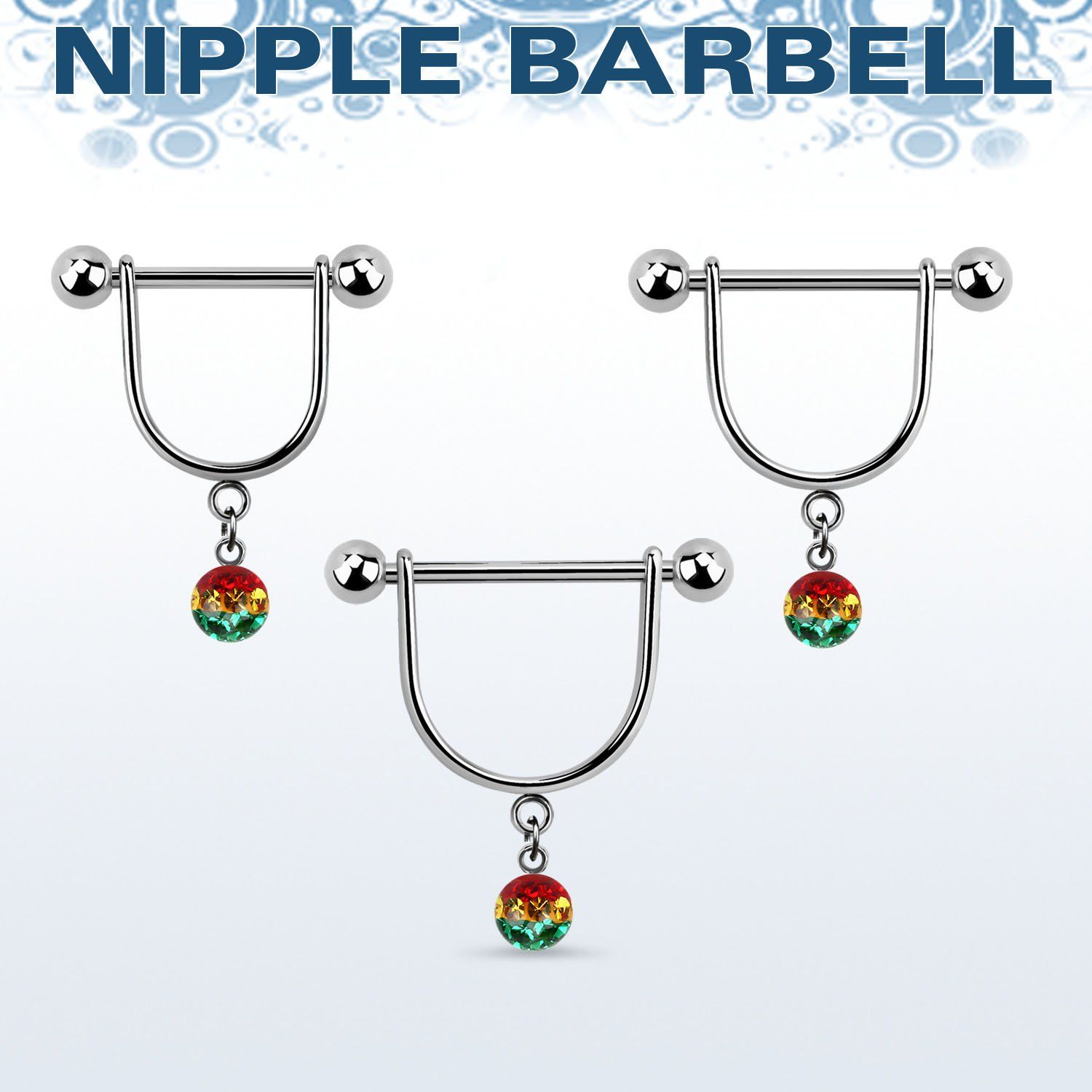 rfrsnp6 barbell pezon estribo acero quirurgico bolas 5mm bola 6mm multi cristal rayas colores rasta al por mayor