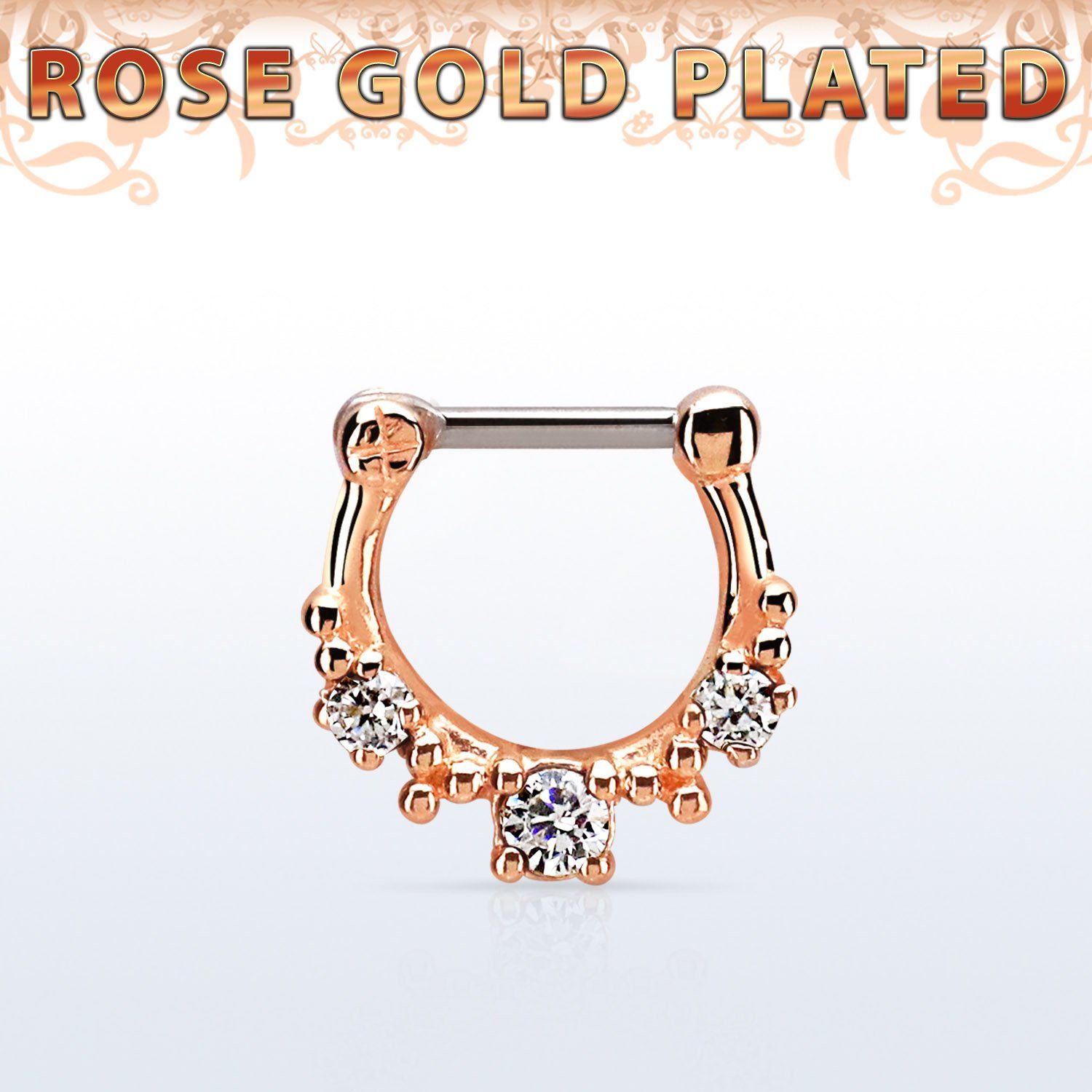rsepl16 septum click plata 925 oro rosa barra cierre acero 316l grande zirconia rodeada otras 4 mas distribuidor