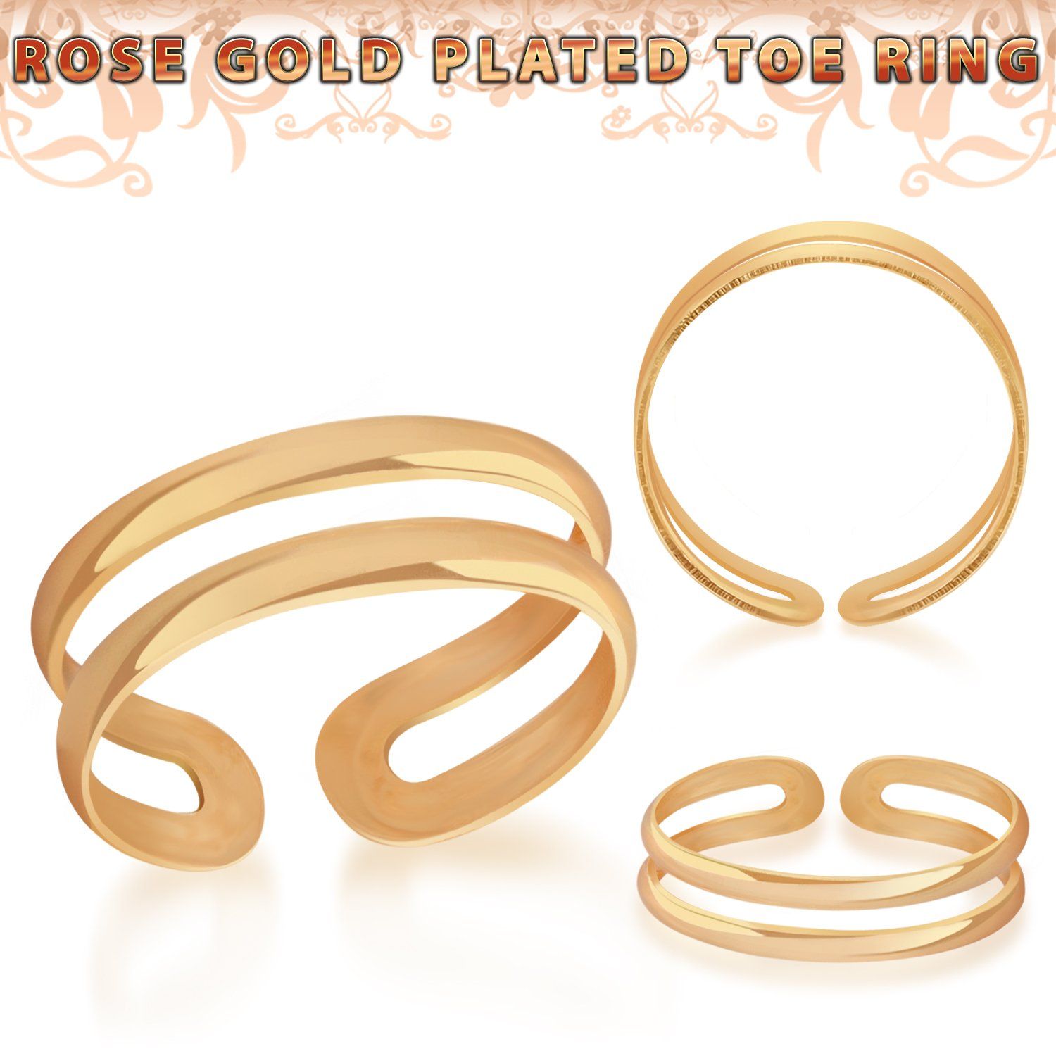 rt796 rose gold plated silver adjustable toe ring two bands
