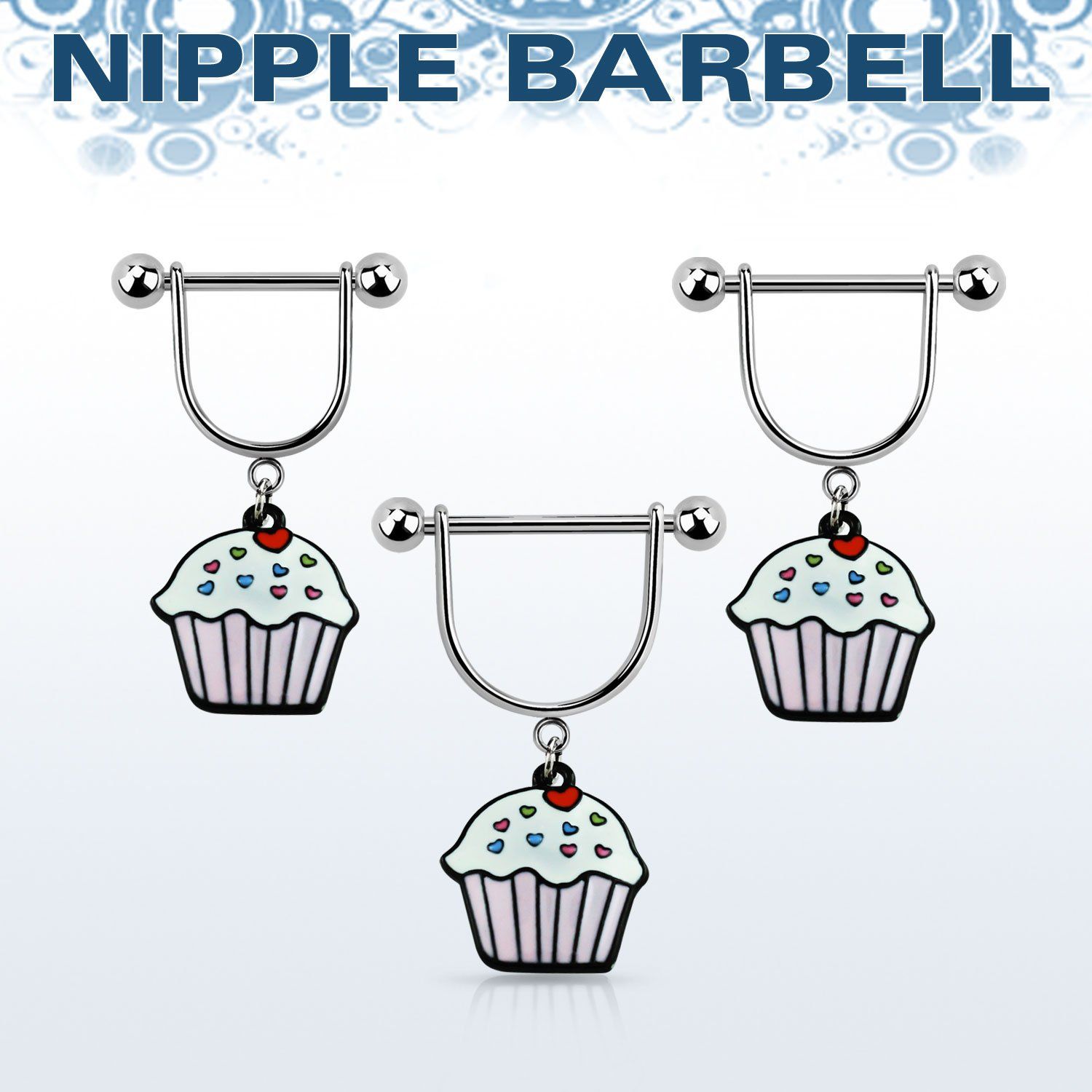 snpod10 barbell pezon estribo acero quirurgico bolas 5mm cupcake pintado colgado al por mayor