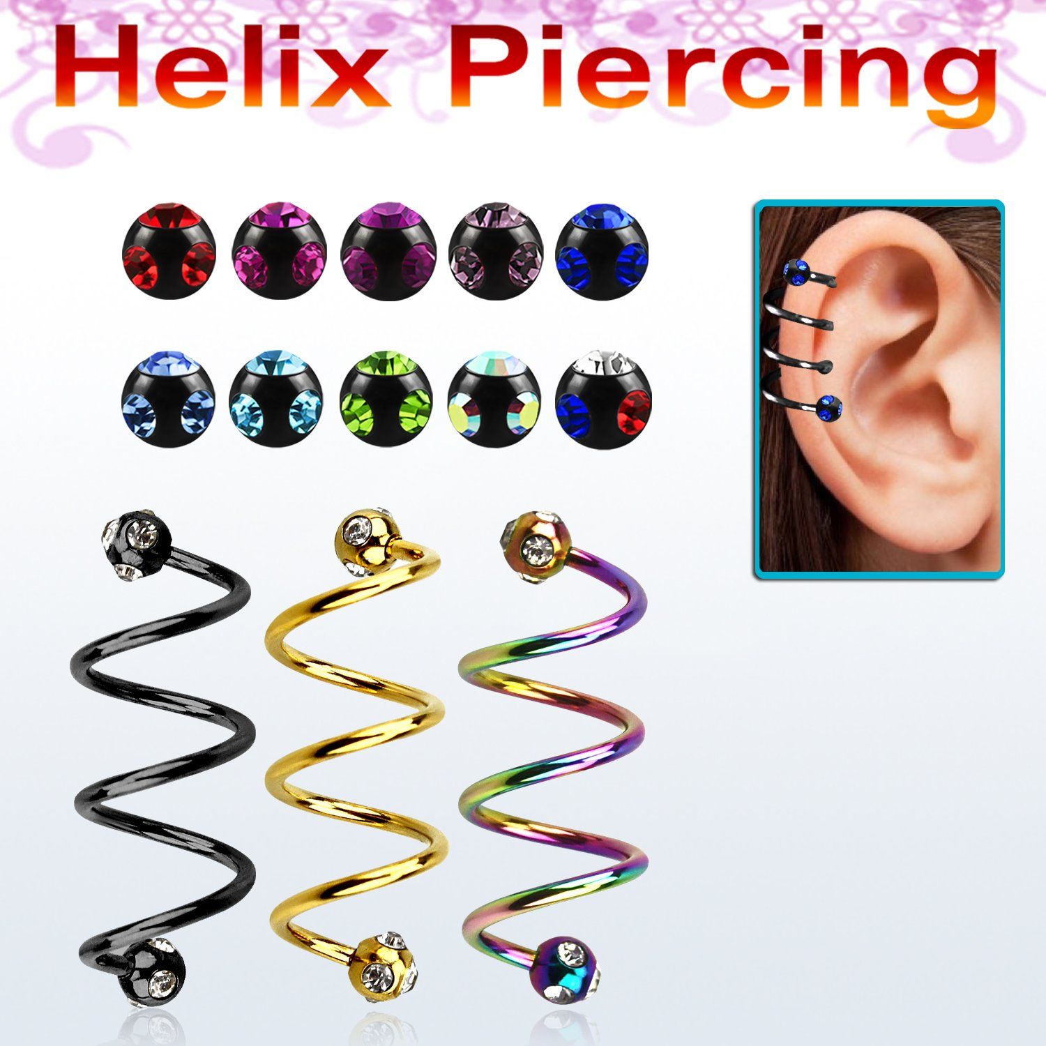 sphetmj piercing espiral helix acero quirurgico triple pvd bolas multi joya 4mm distribuidor
