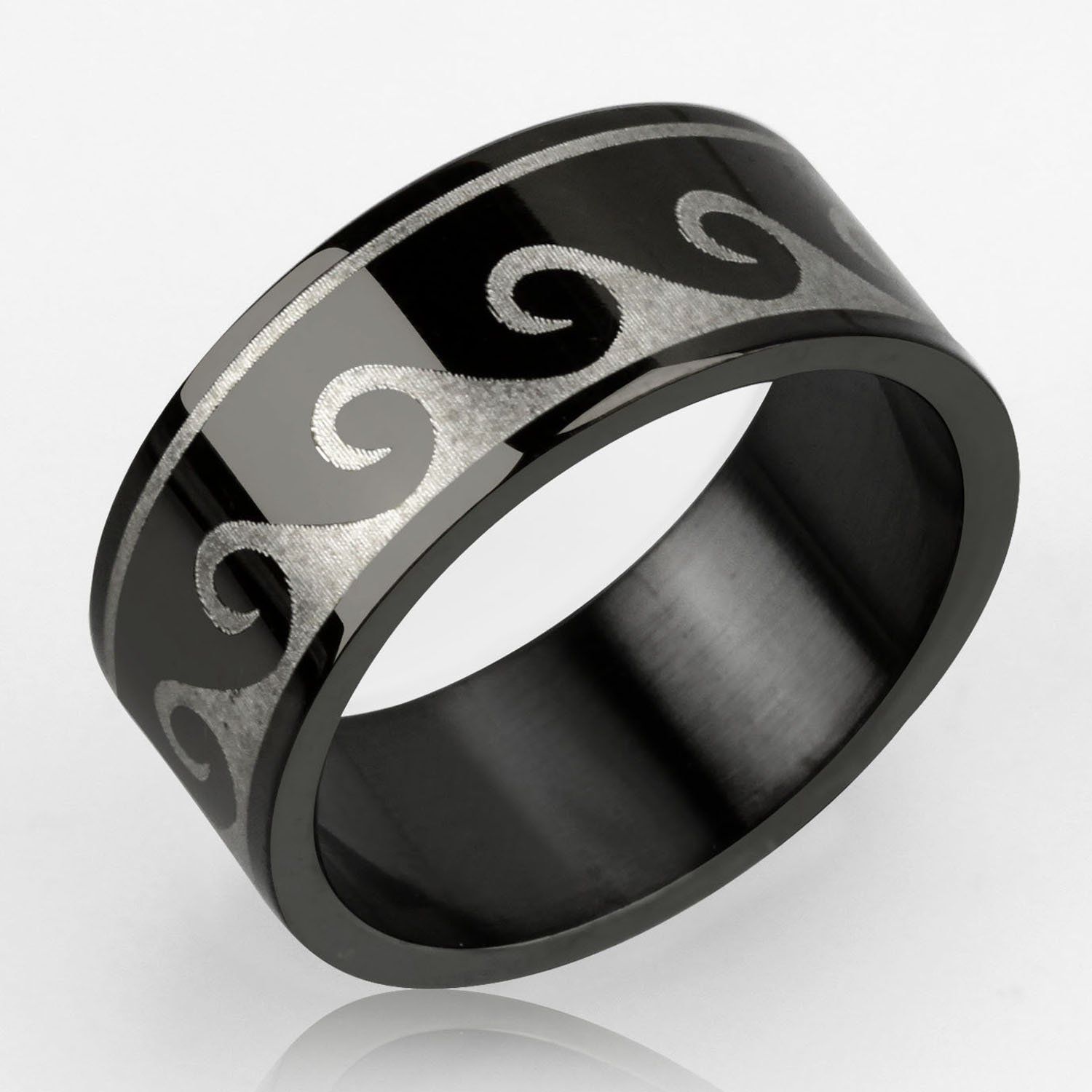 srb40 anillo acero inoxidable anodizado negro olas oceano mayorista