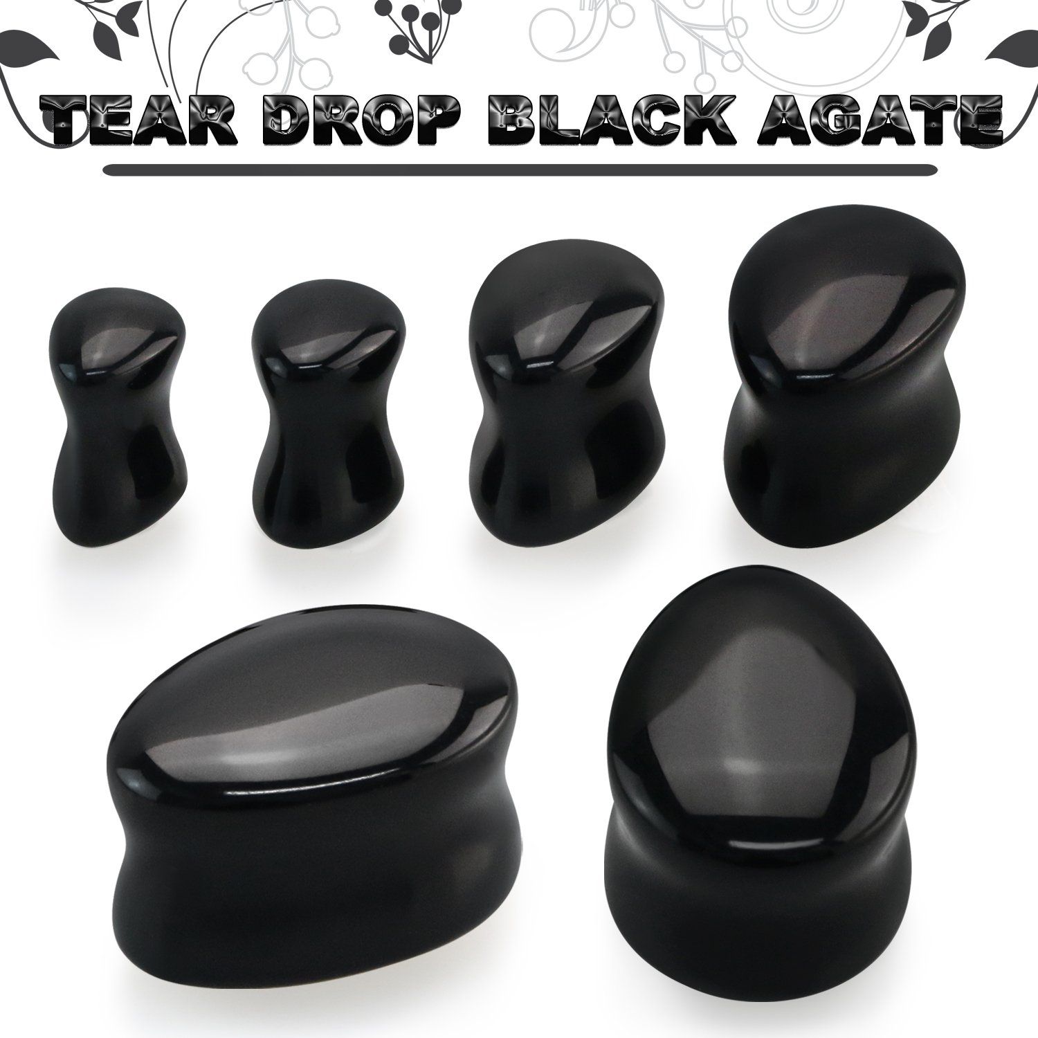 tgsf black agate double flare saddle plug teardrop shape