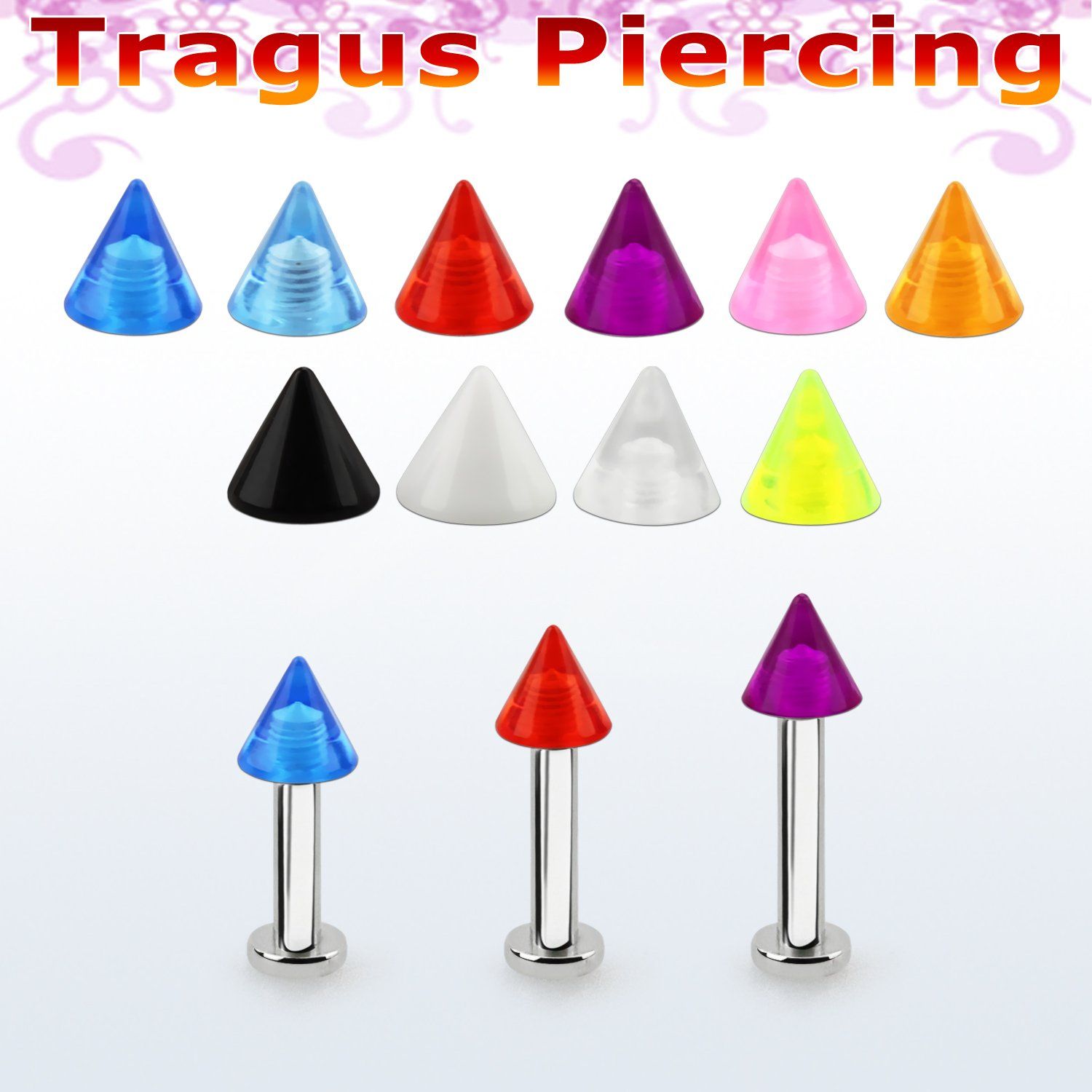 tlbvcn4s labret tragus acero 316l base redonda 2 5mm tragus piercing cono acrilico uv 4mm venta