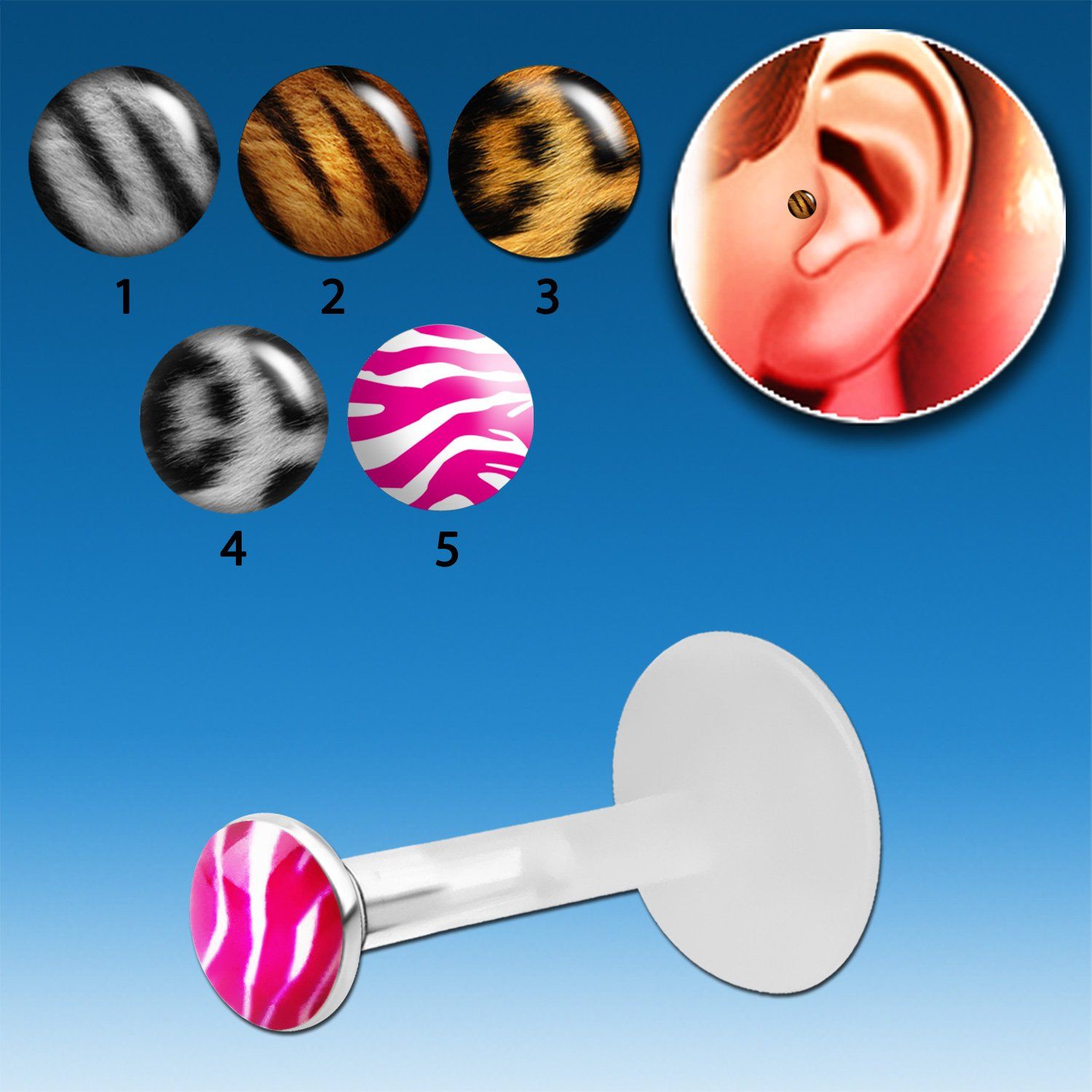 trgl3 piercing tragus bio flex plata esterlina 3mm logos animal impresos venta