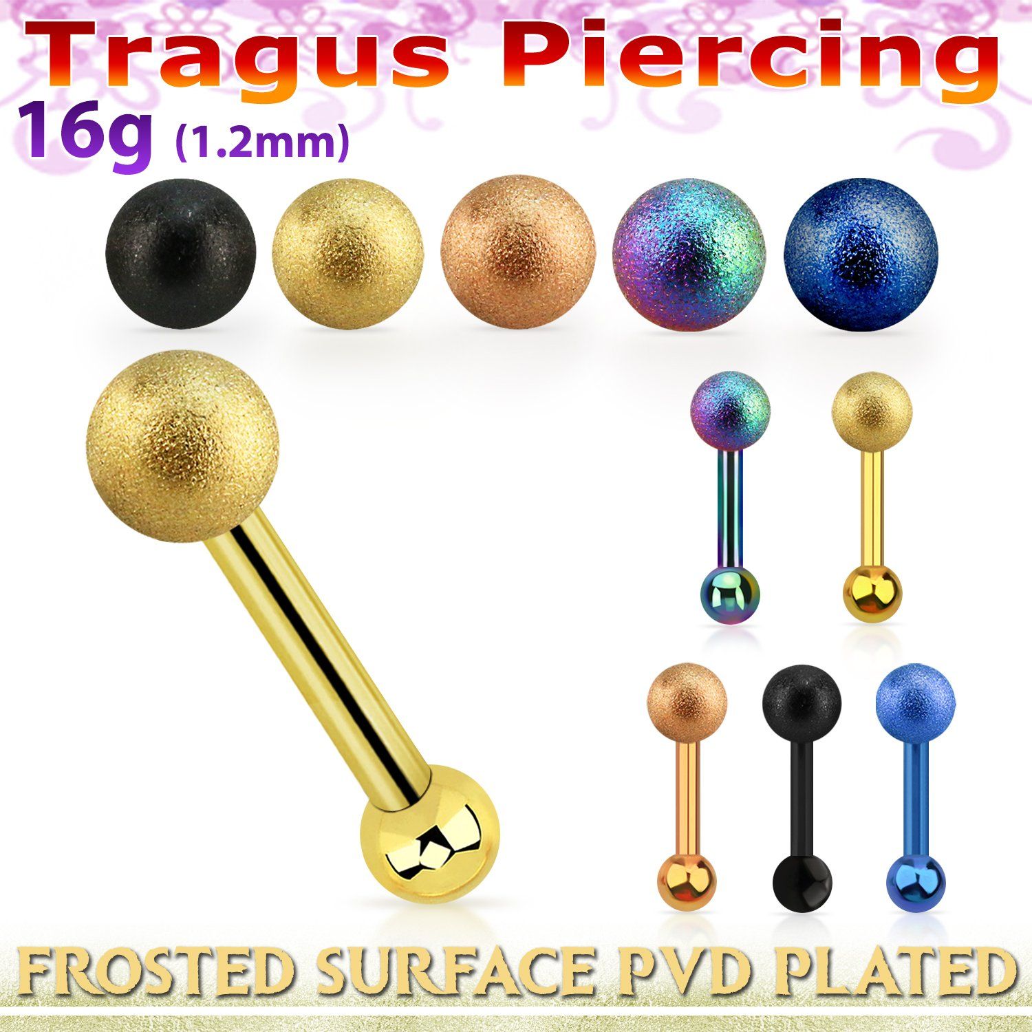 trgt35 piercing tragus acero quirurgico pvd bola acero esmerilado 4mm bola acero liso 3mm al por mayor