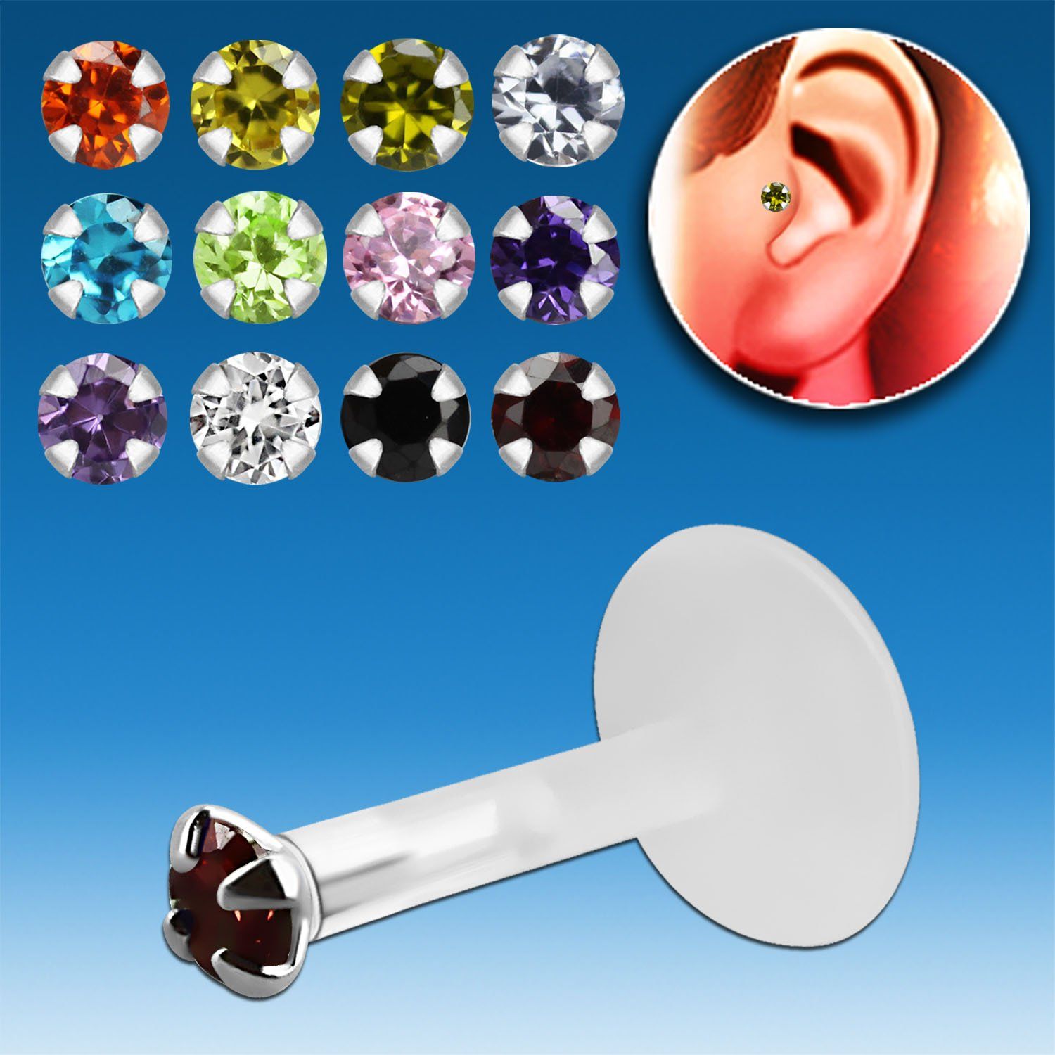 trgz2 piercing tragus bio flexible zirconita redonda 2 5mm parte plata esterlina al por mayor