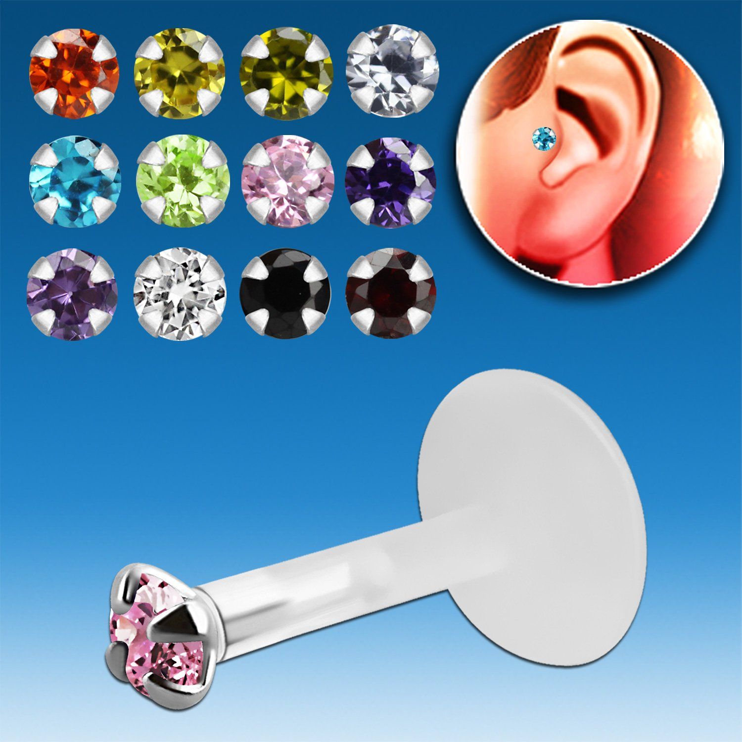 trgz3 piercing tragus bio flexible zirconita redonda 3mm parte plata esterlina distribuidor