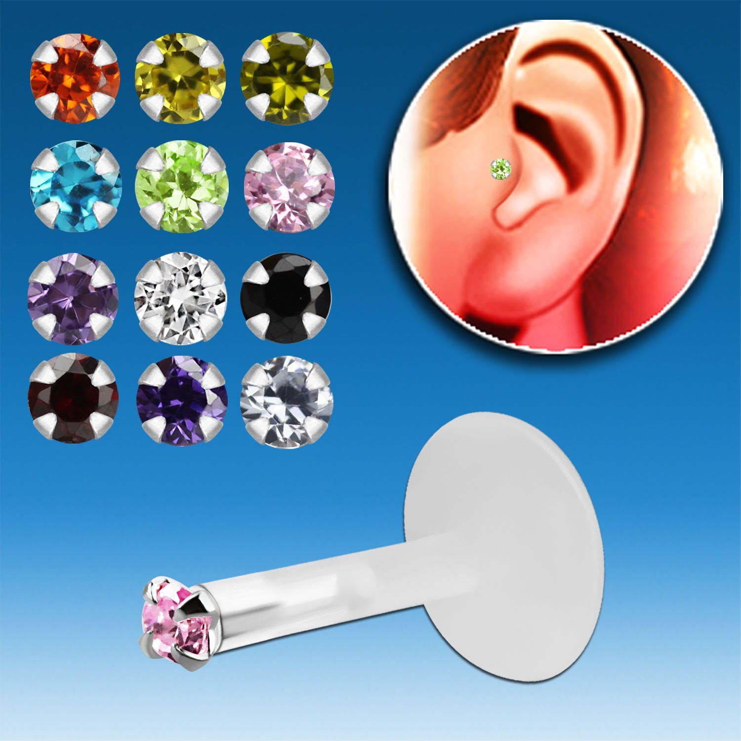 trgz8 piercing tragus bio flexible plata esterlina cristal zirconita redondo 1 5mm mayorista