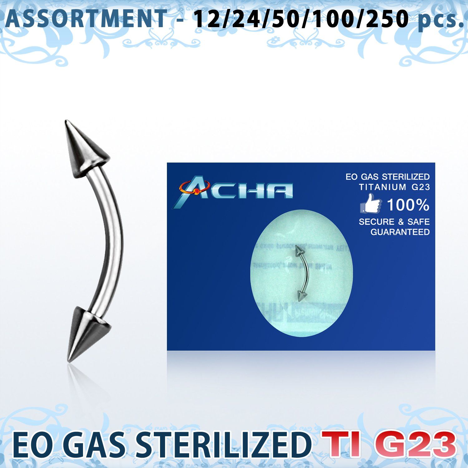 ublk469 surtido piercings surtido 250 50 piercings esterilizados bananas ceja titanio g23 conos 3mm 8mm 12 distribuidor mayorista