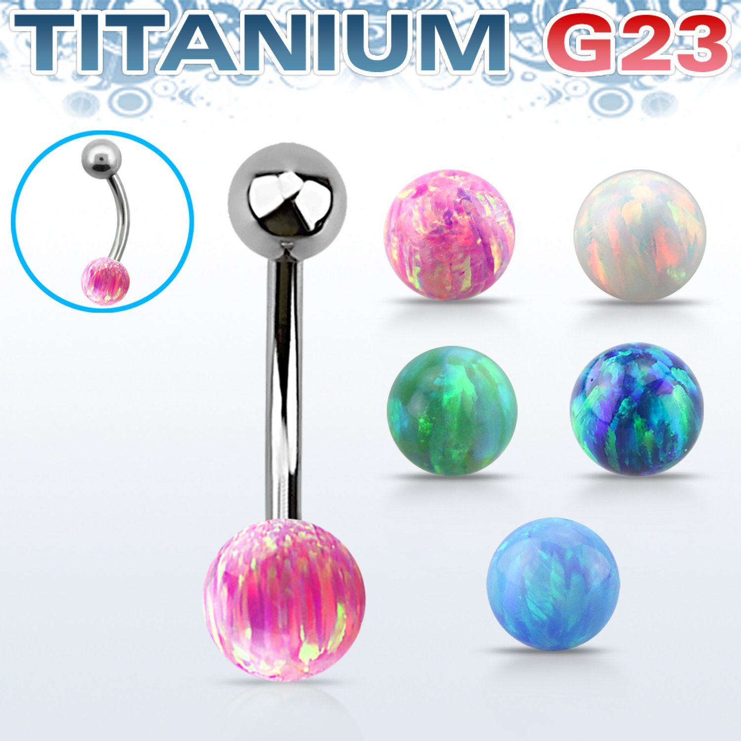 ubnop6 piercing ombligo titanio g23 bola 6mm opalo bola 5mm titanio liso al por mayor