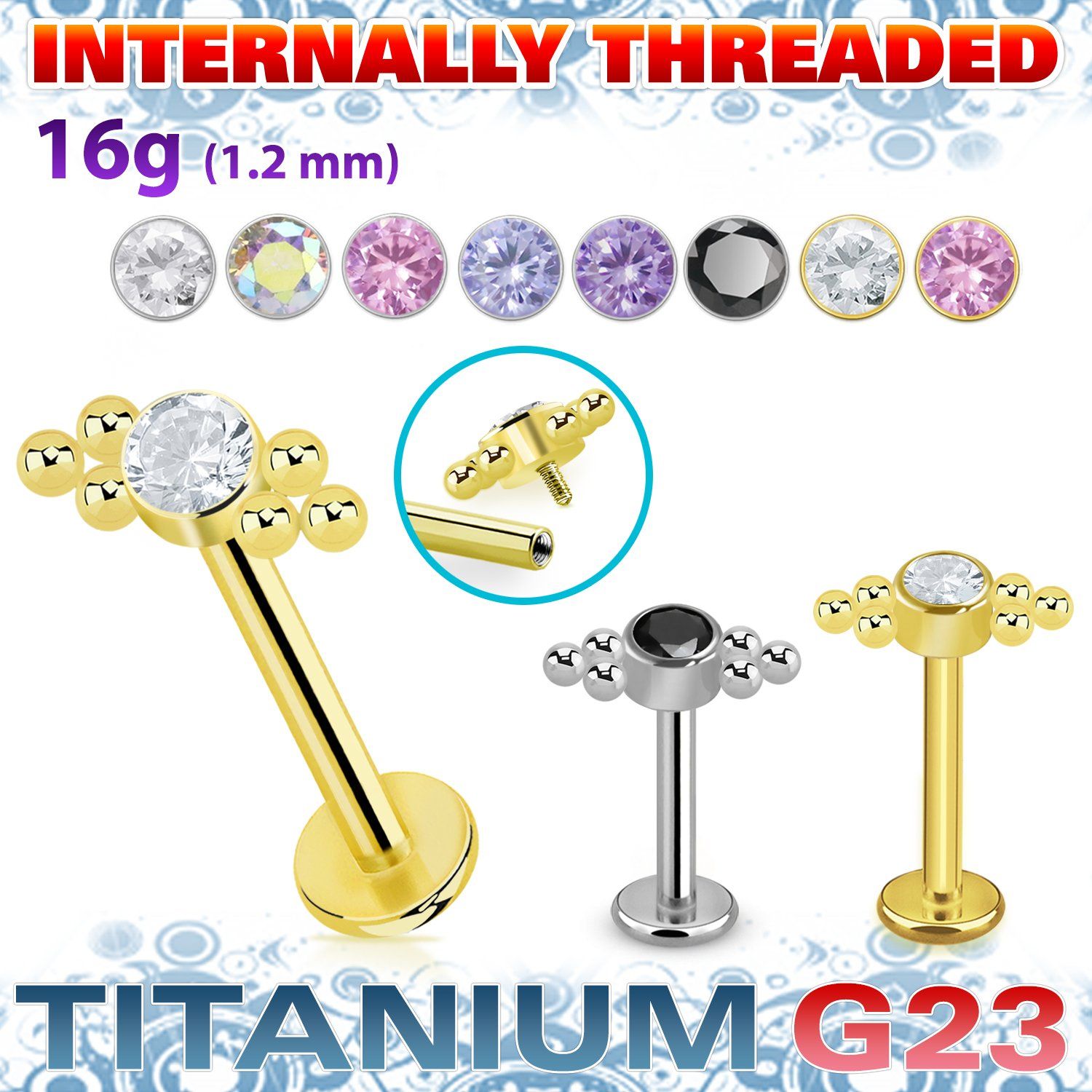 ulbin21 titanium labret six balls cluster bezel cz internal