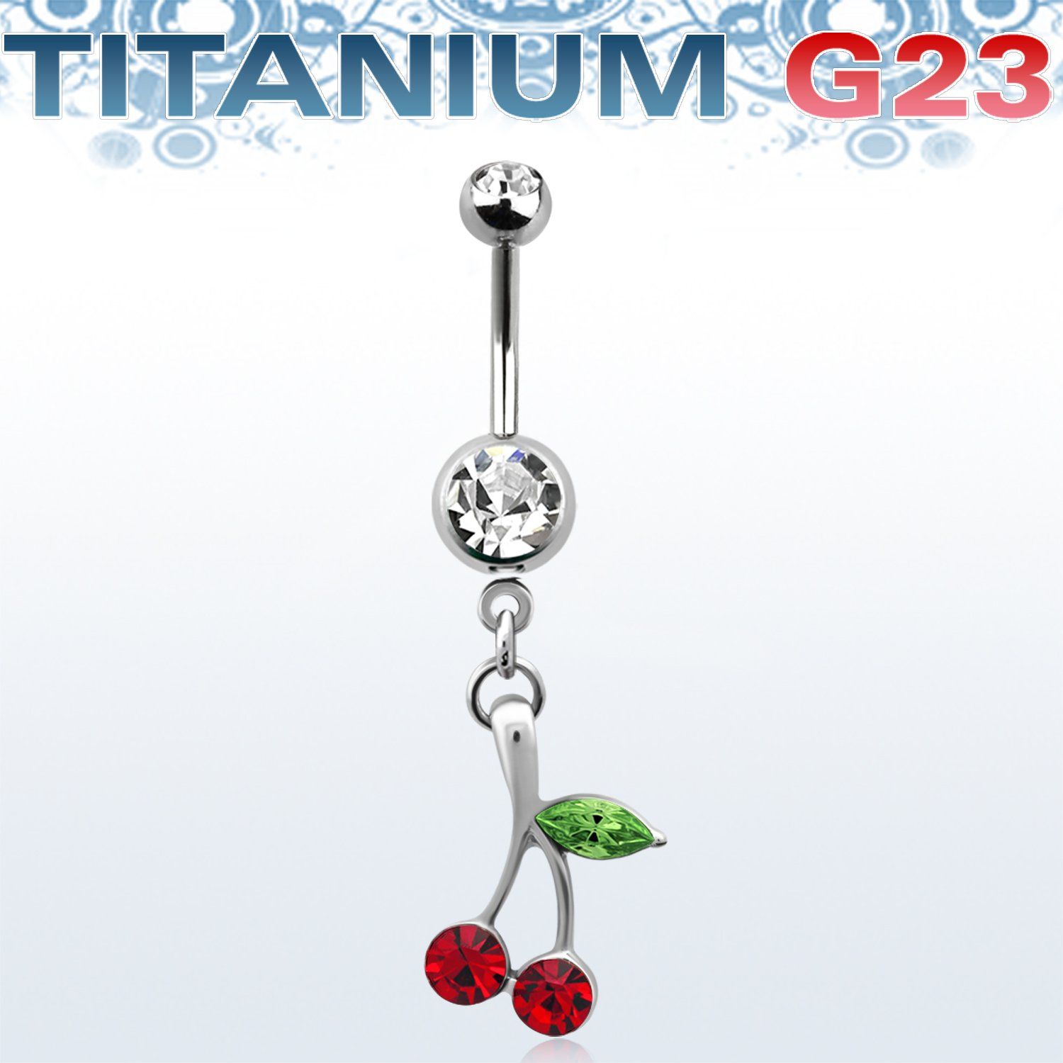 umcdch10 piercing ombligo titanio g23 bolas joya bisel 5mm 8mm cerezas rojas cristal s hoja cristal verde 10mm distribuidor