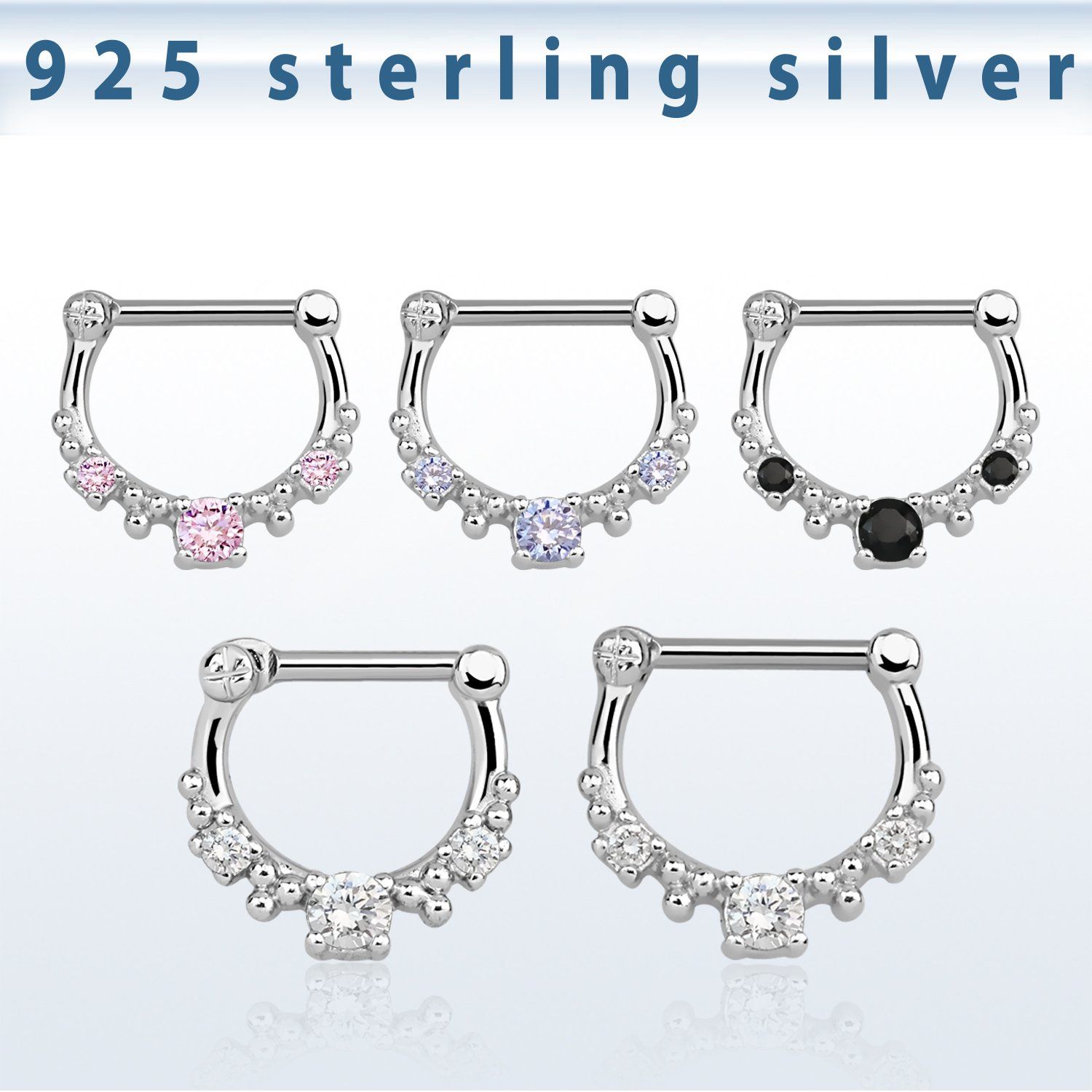 vsepl16 septum clip plata 925 colgante alto barra cierre acero 316l 1 zirconia grande rodeada otras 4 distribuidor